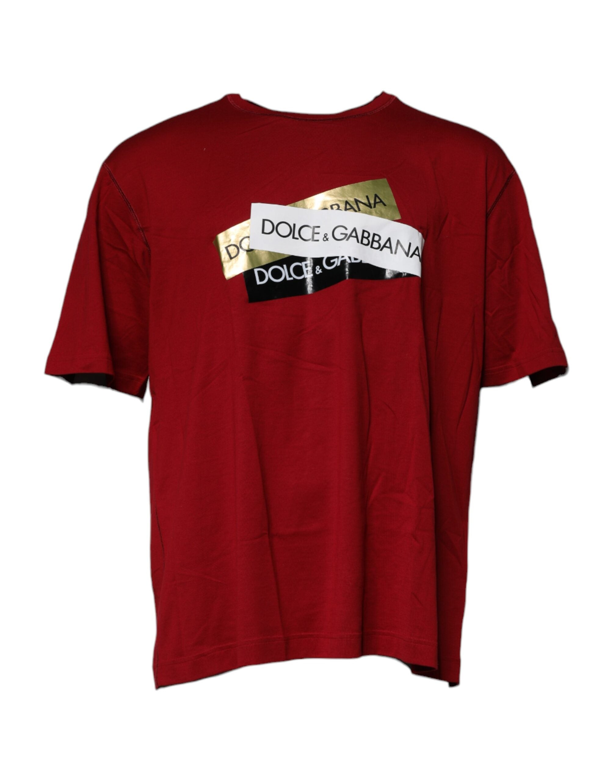 Dolce & Gabbana Red Logo Tape Cotton Crew Neck Men's T-shirt