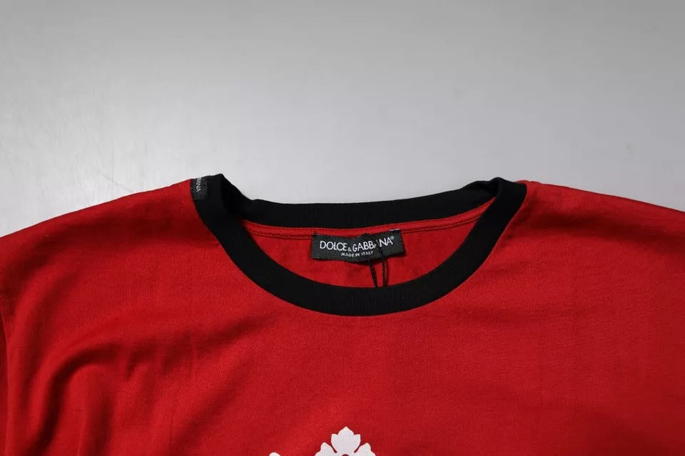 Dolce & Gabbana Red Logo Crown Cotton Crew Neck Men's T-shirt