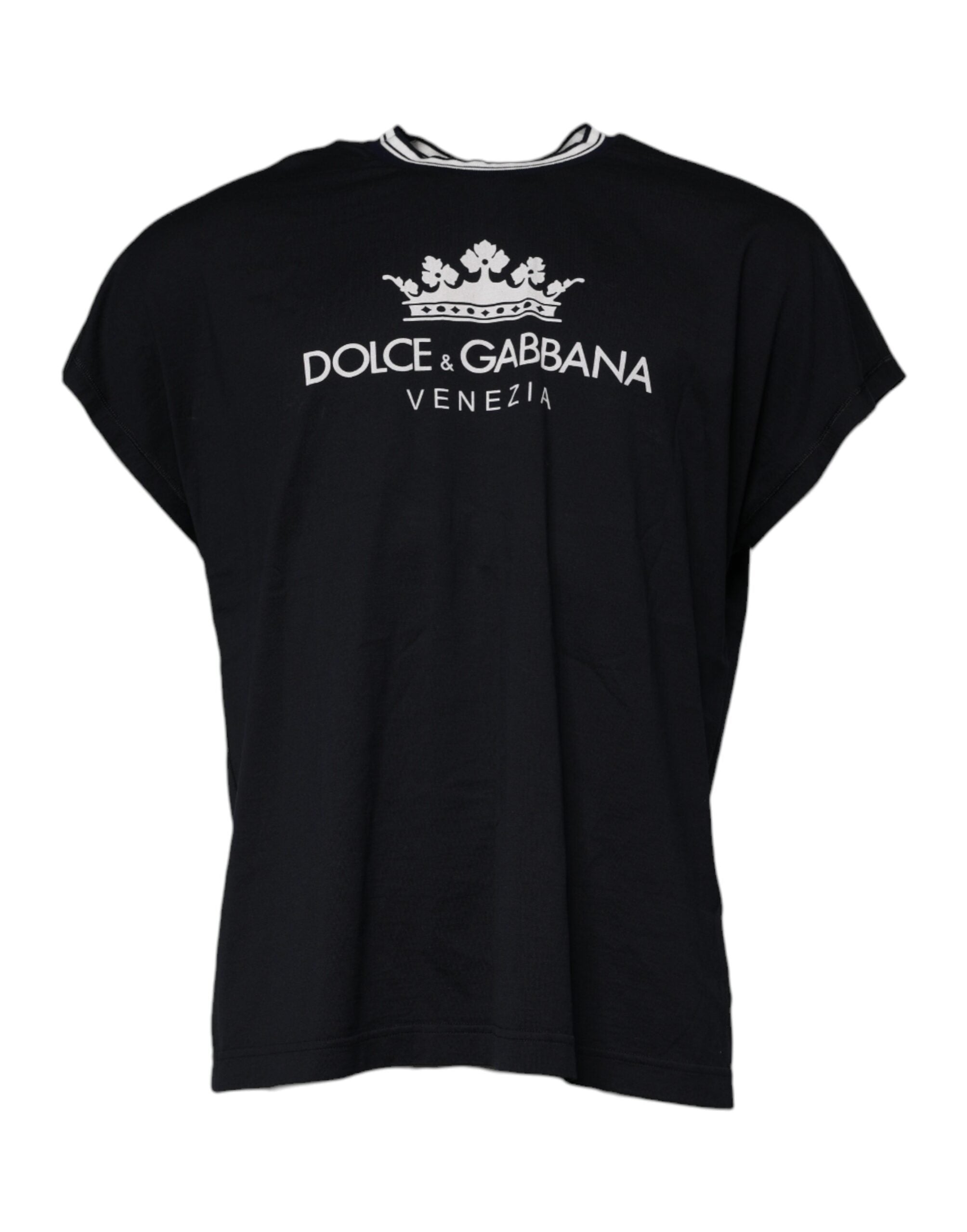 Dolce & Gabbana Dark Blue Logo Crown Cotton Crew Neck Men's T-shirt