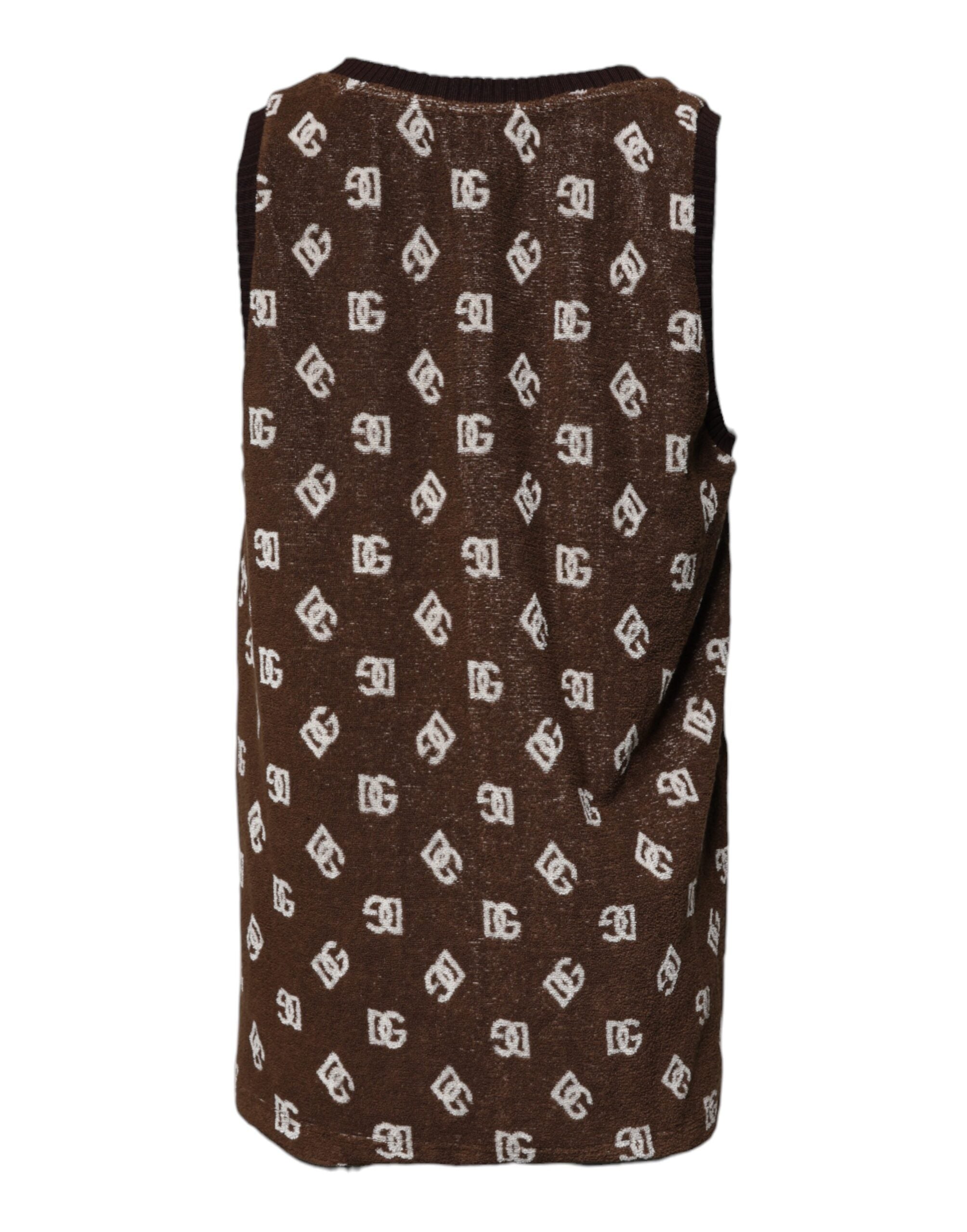 Dolce & Gabbana Brown Logo Monogram Cotton Crew Neck Men's T-shirt