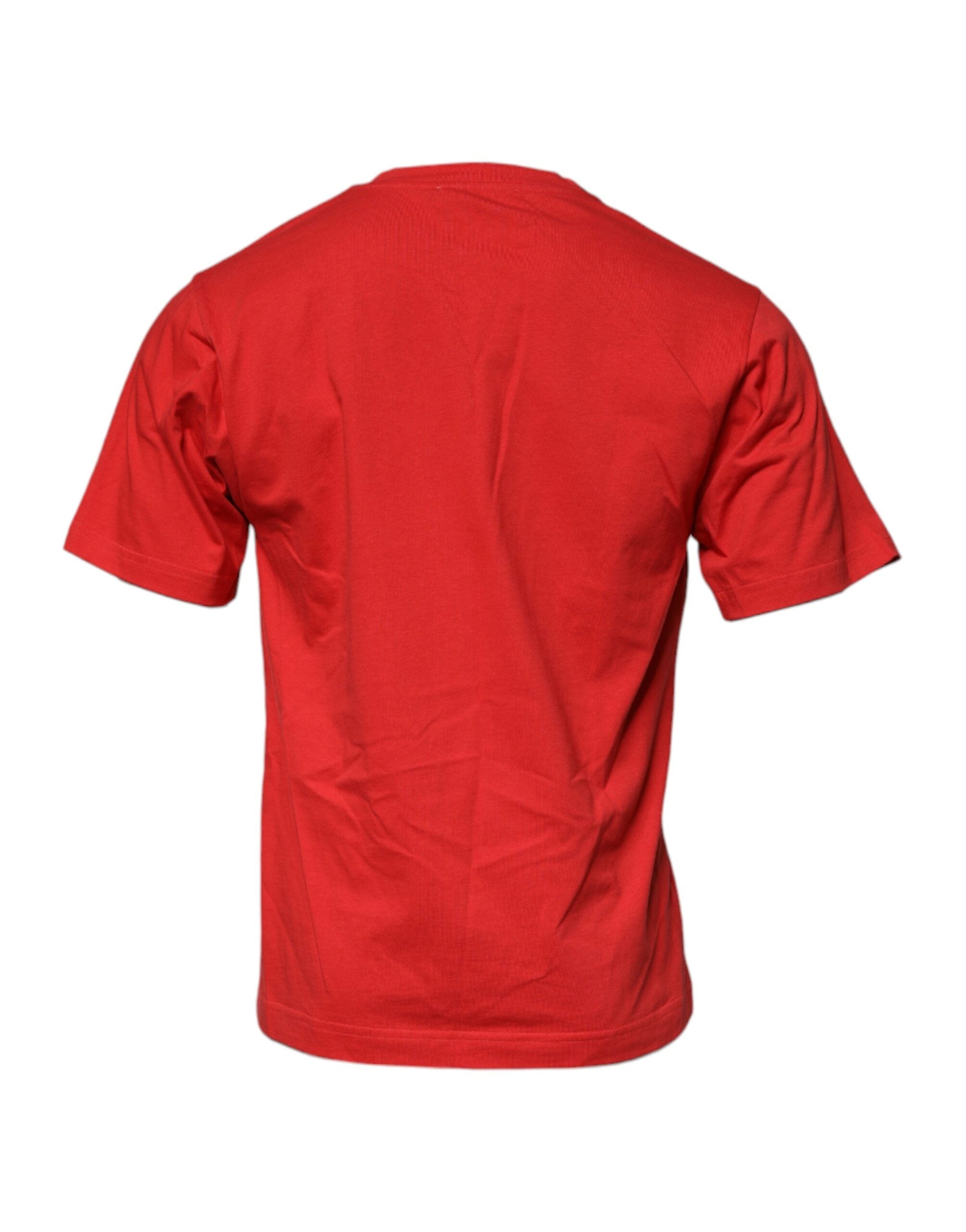 Dolce & Gabbana Red DG Logo Patch Cotton Crew Neck Men's T-shirt