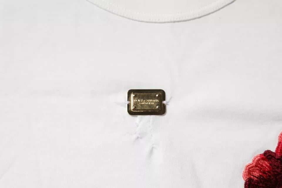 Dolce & Gabbana White Cotton Logo Floral Crew Neck Men's T-shirt (Pre-Owned)