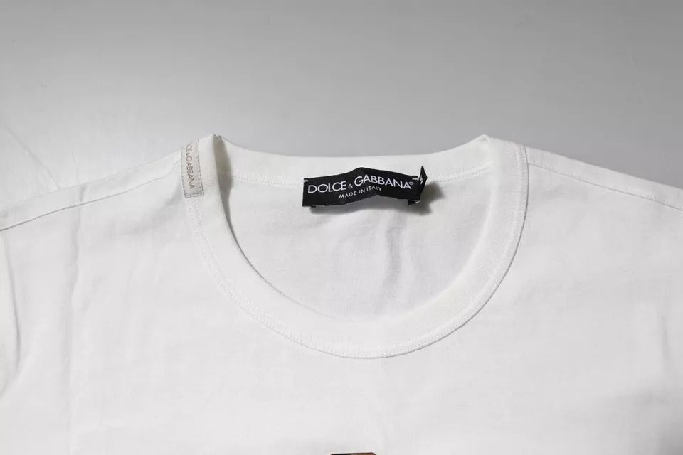 Dolce & Gabbana White Cotton Logo Floral Crew Neck Men's T-shirt (Pre-Owned)