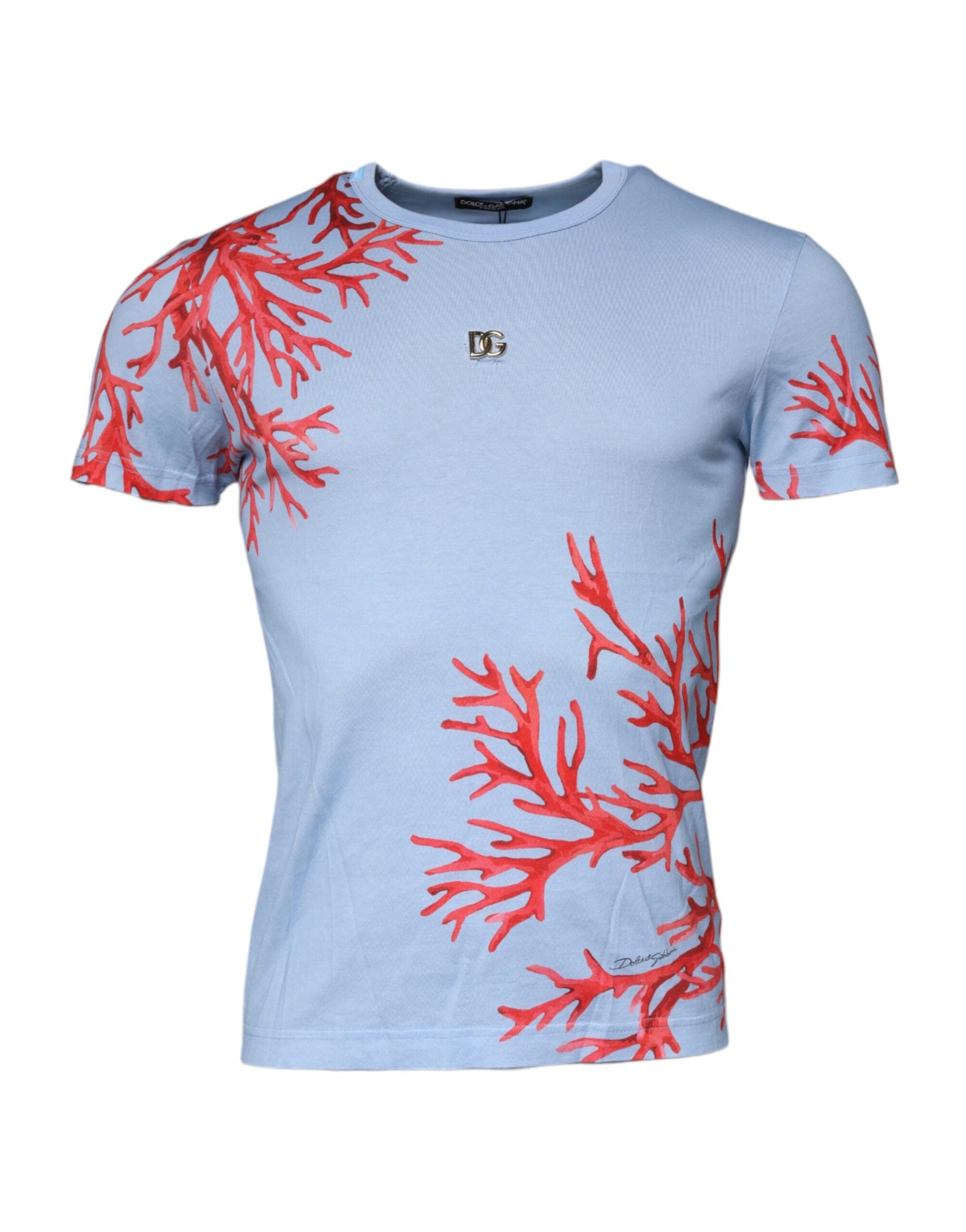 Dolce & Gabbana Light Blue Coral Cotton Men Crew Neck Men's T-shirt (Pre-Owned)