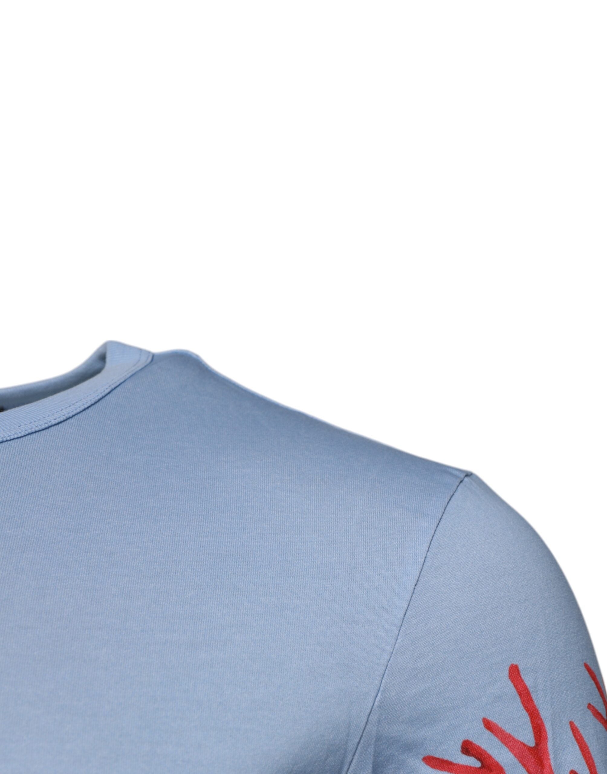 Dolce & Gabbana Light Blue Coral Cotton Men Crew Neck Men's T-shirt (Pre-Owned)