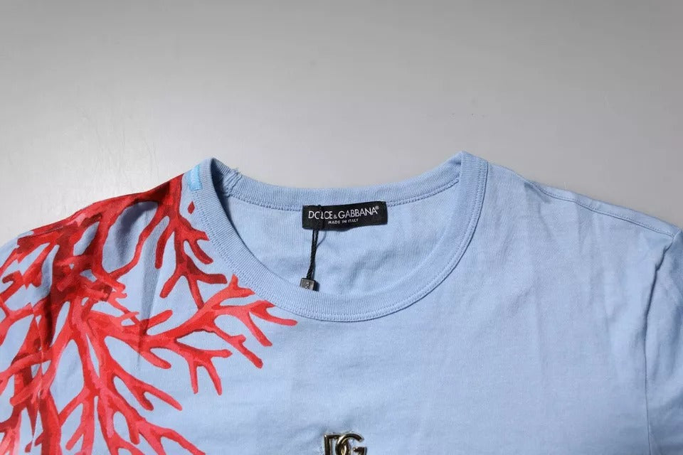 Dolce & Gabbana Light Blue Coral Cotton Men Crew Neck Men's T-shirt (Pre-Owned)