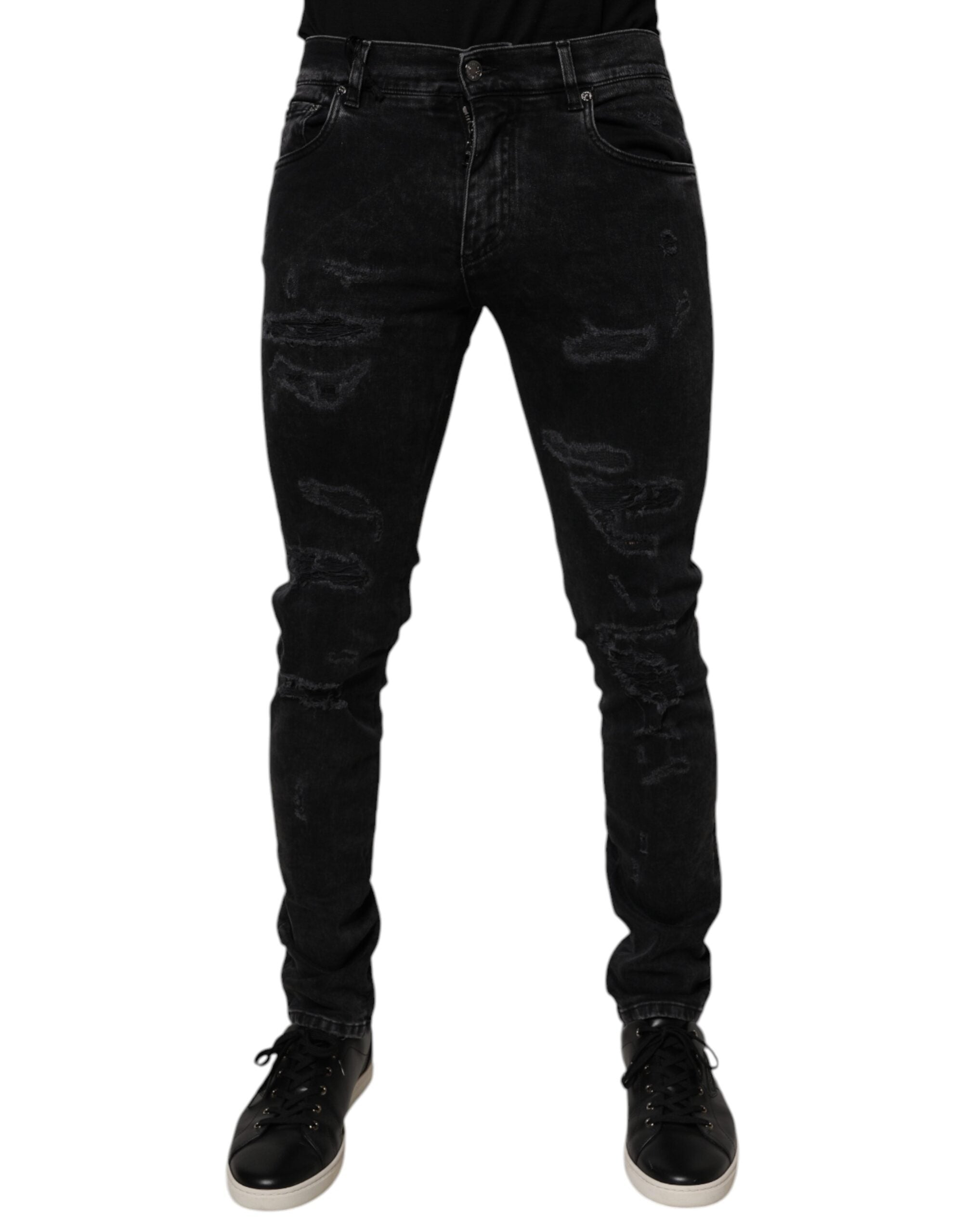 Dolce & Gabbana Blue Cotton Tattered Mid Waist Denim Jeans