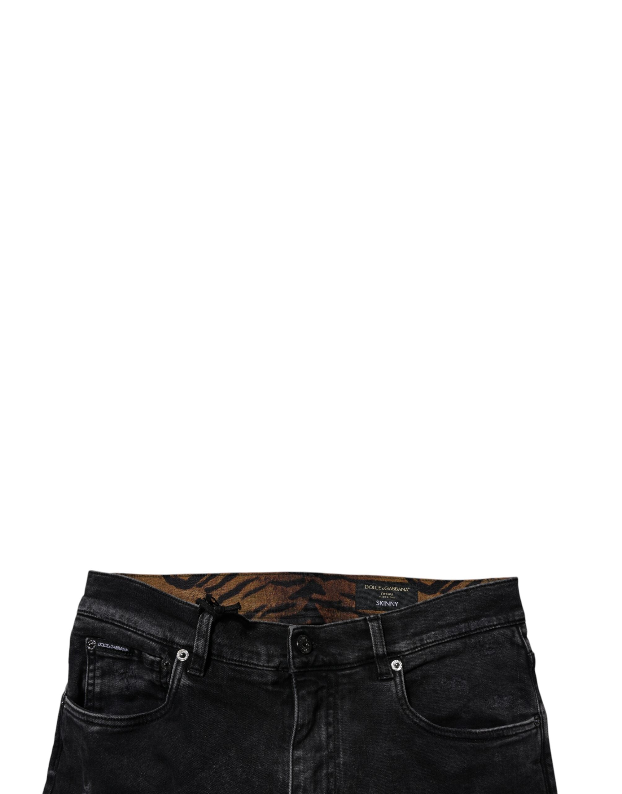 Dolce & Gabbana Black Tattered Cotton Skinny Men Denim Men's Jeans