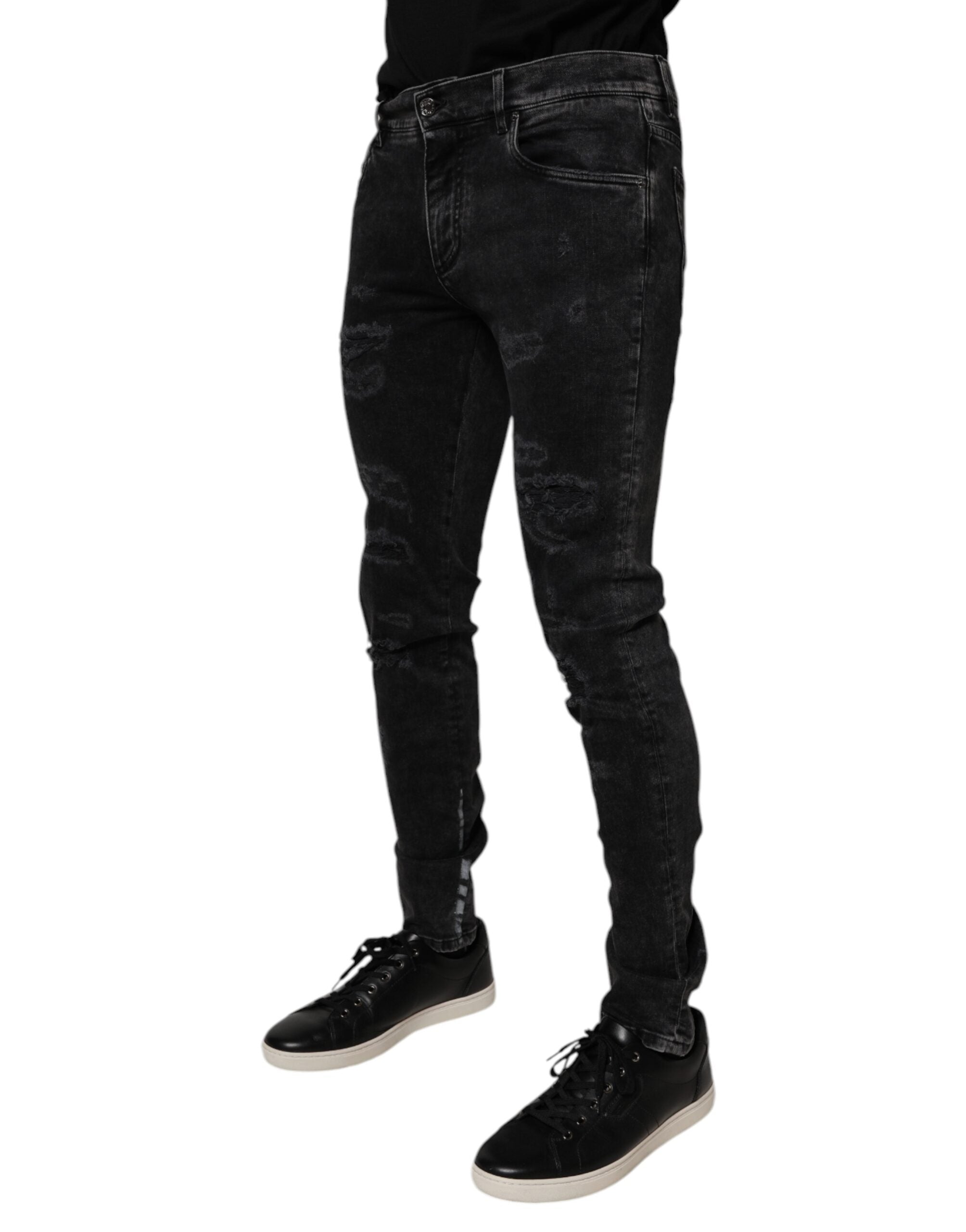 Dolce & Gabbana Black Tattered Cotton Skinny Men Denim Men's Jeans (Pre-Owned)
