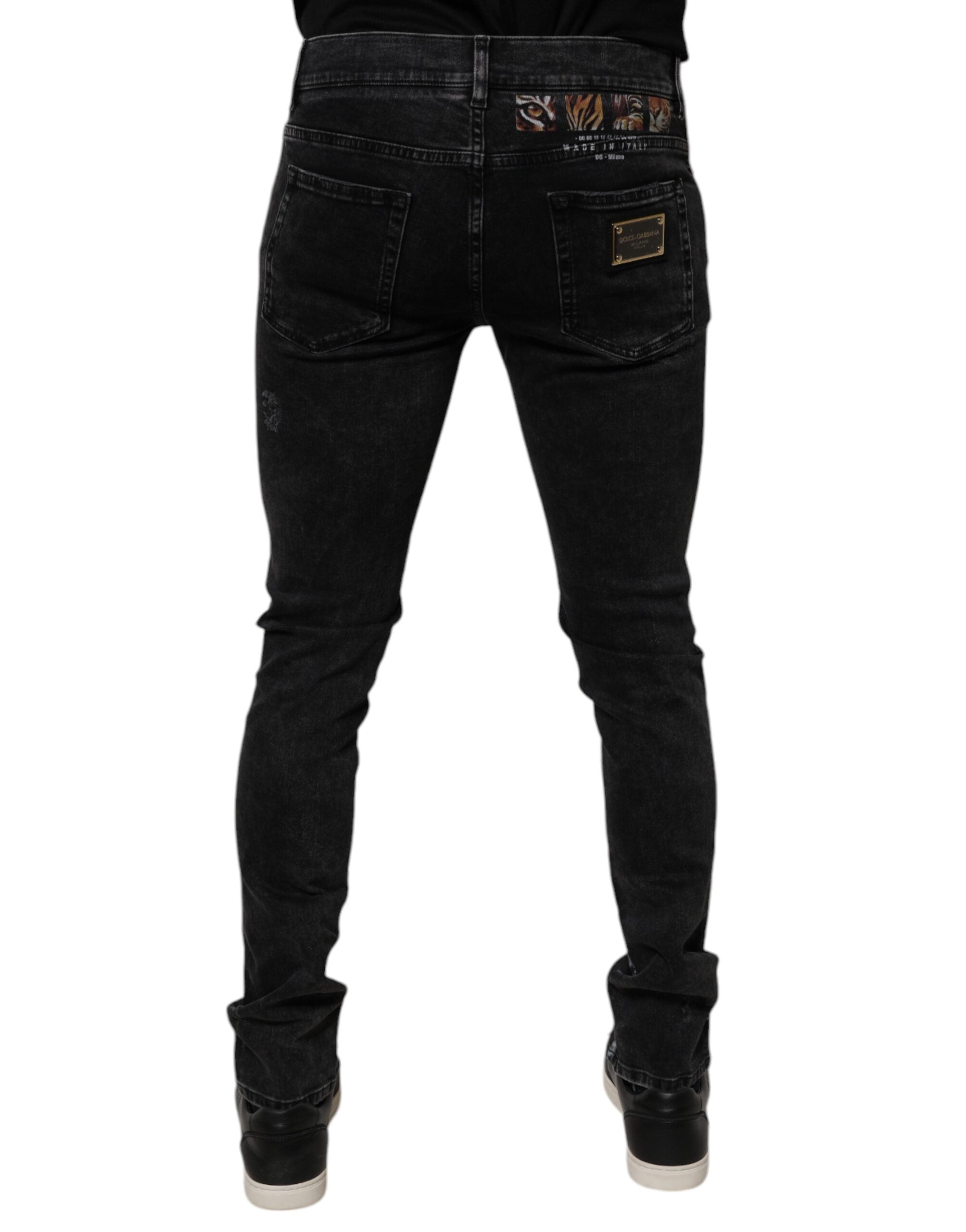 Dolce & Gabbana Black Tattered Cotton Skinny Men Denim Men's Jeans (Pre-Owned)