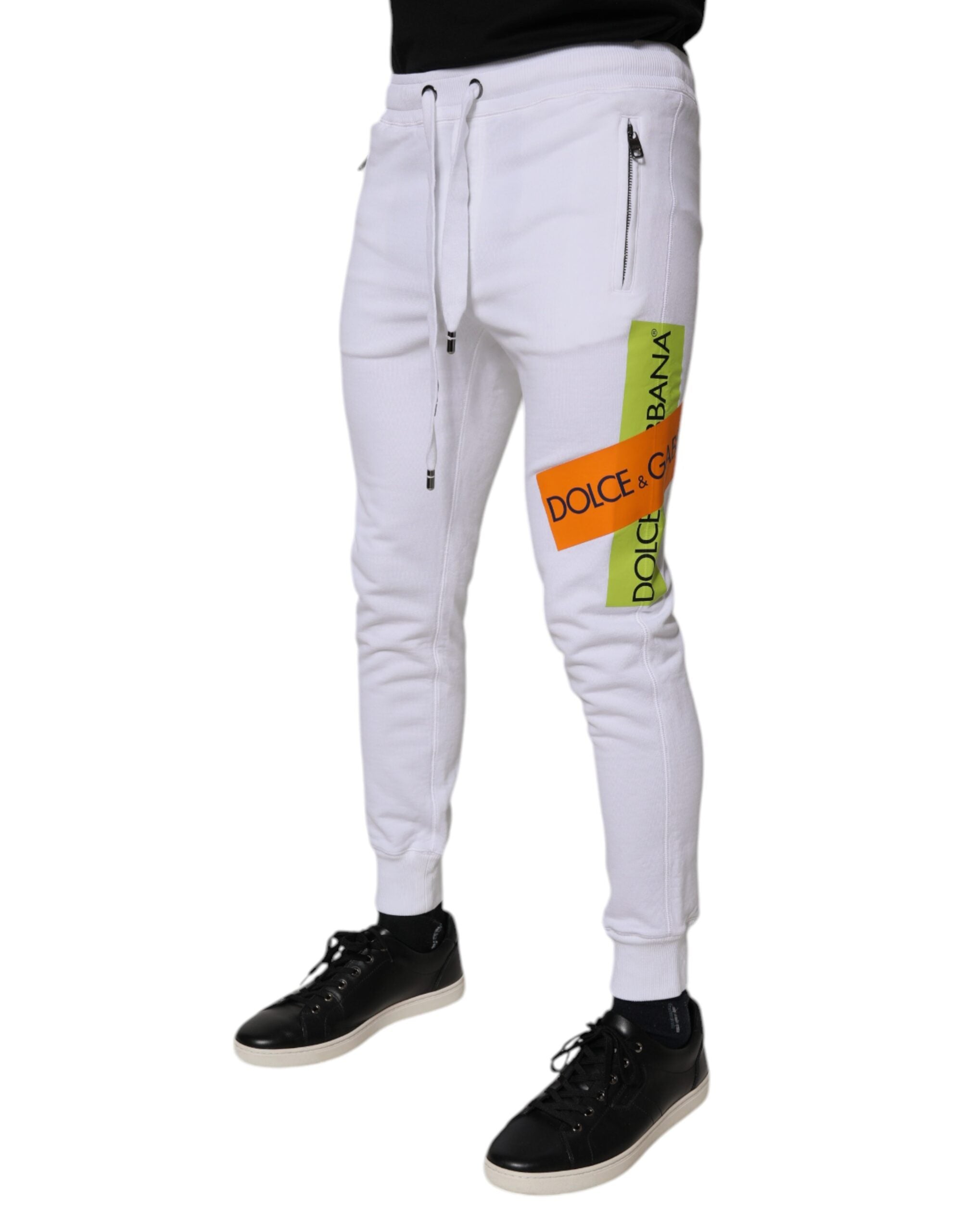 Dolce & Gabbana White Cotton Logo Jogger Men's Pants