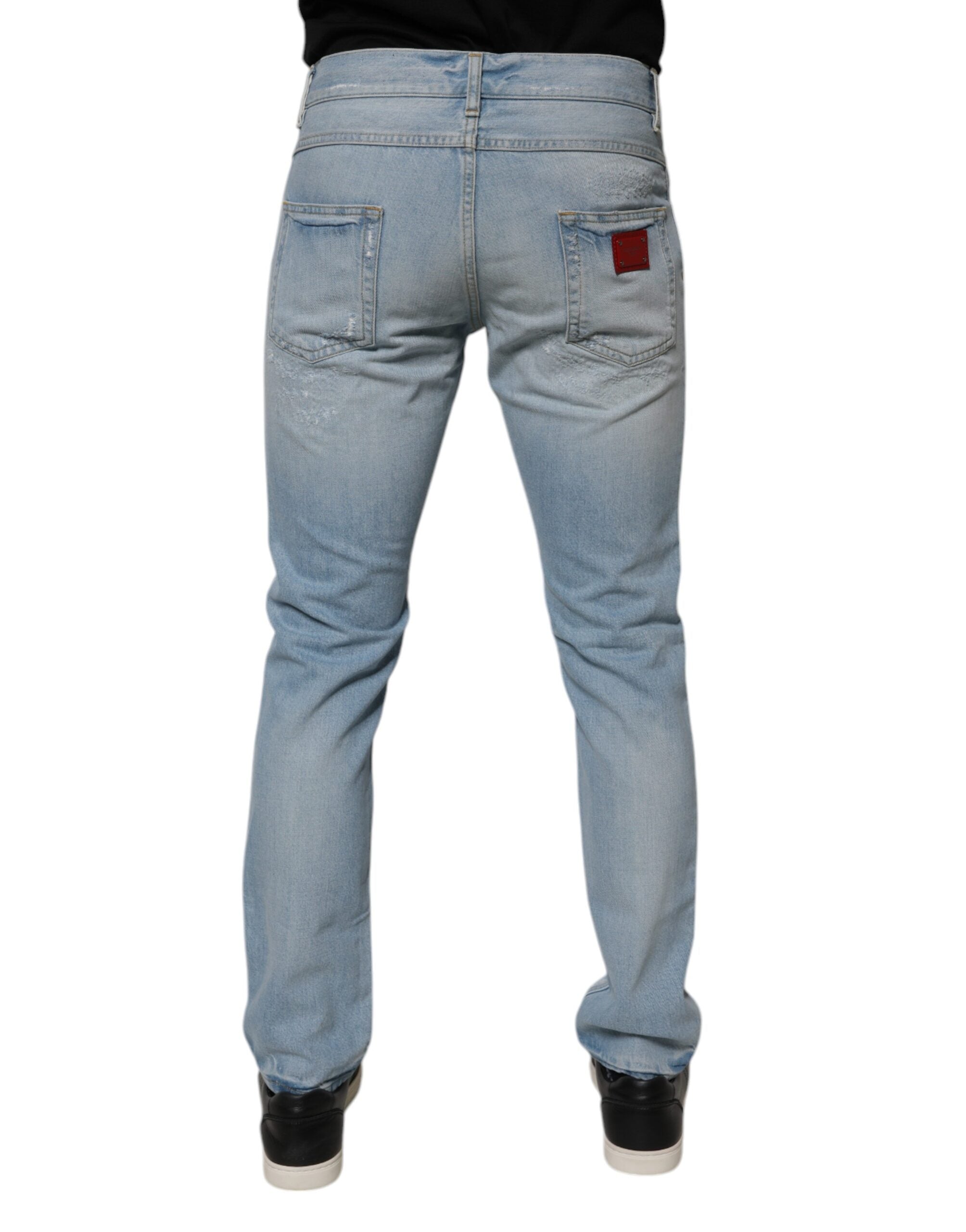 Dolce & Gabbana Light Blue Tattered Logo Skinny Denim Men's Jeans