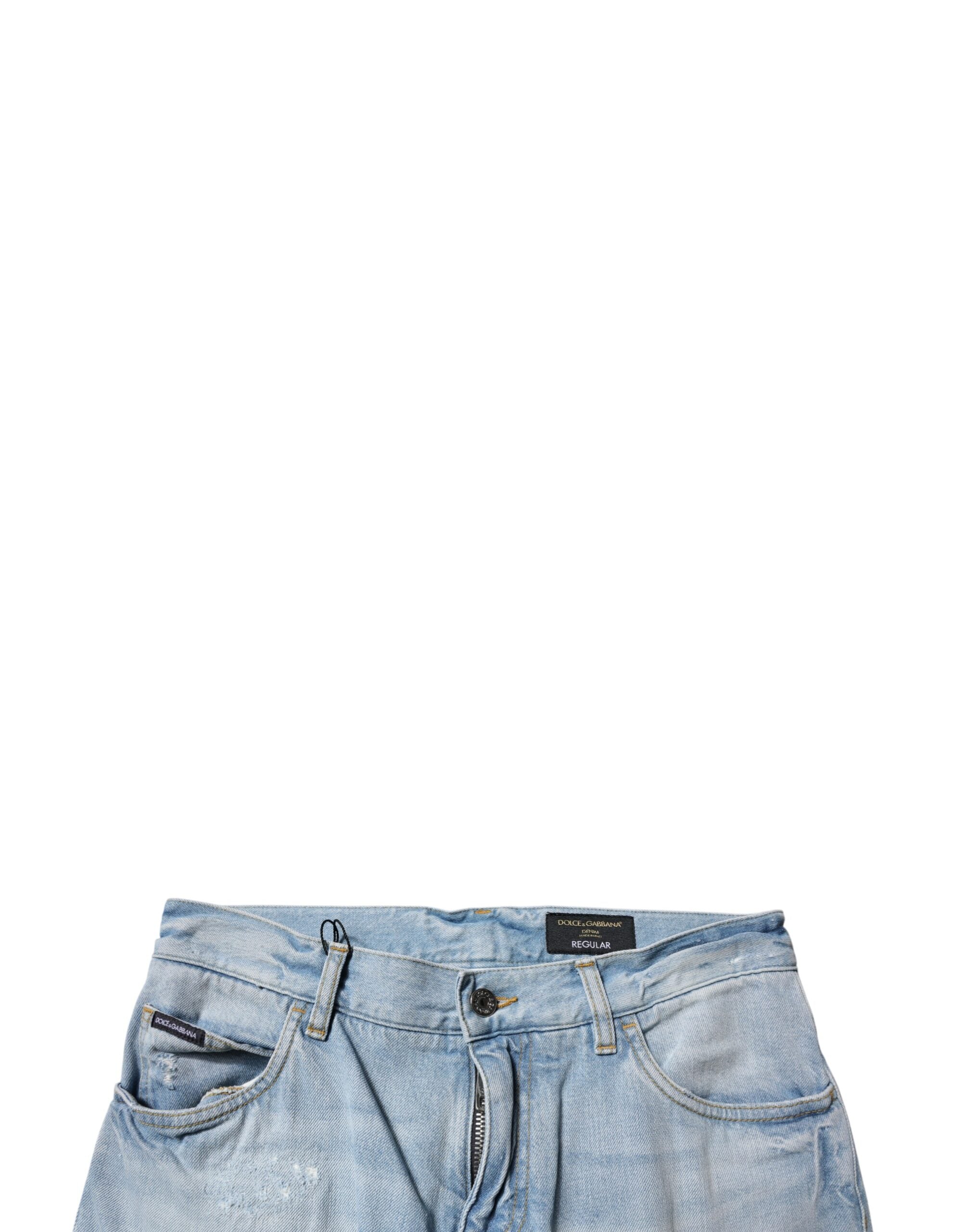Dolce & Gabbana Light Blue Tattered Logo Skinny Denim Men's Jeans