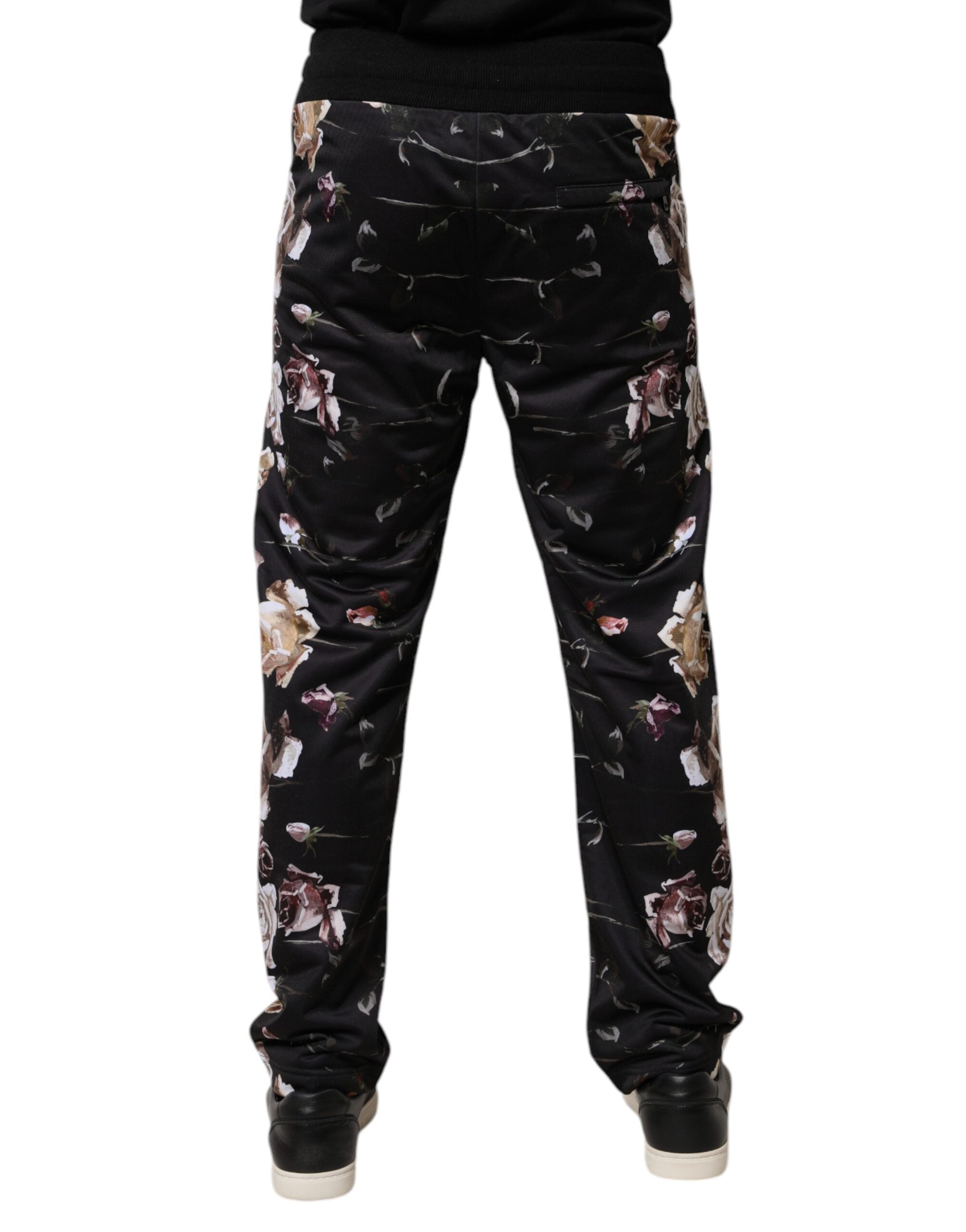 Dolce & Gabbana Black Floral Polyester Jogger Men's Pants