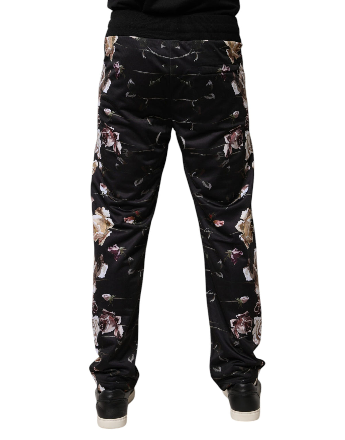Dolce & Gabbana Black Floral Polyester Jogger Men's Pants