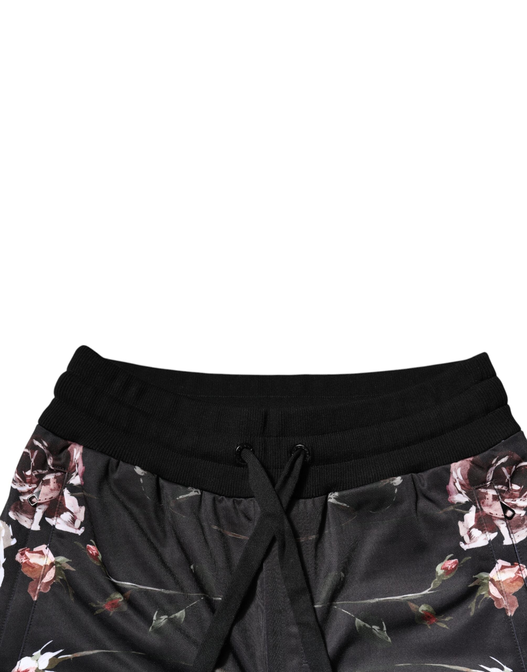 Dolce & Gabbana Black Floral Polyester Jogger Men's Pants