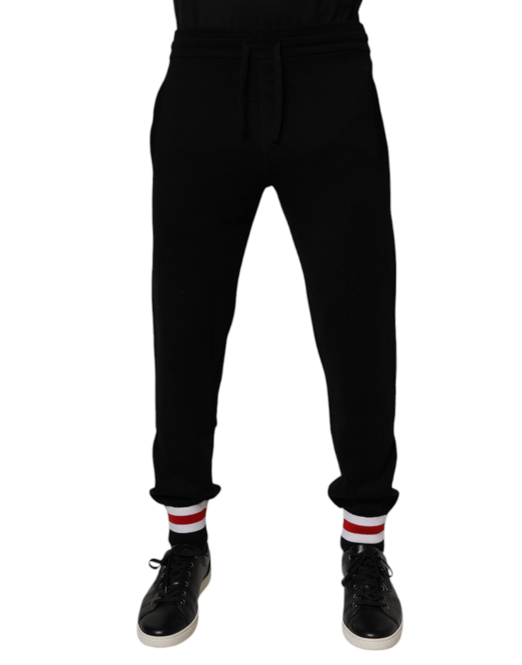 Dolce & Gabbana Black Wool Mid Waist Jogger SweatMen's Men's Pants