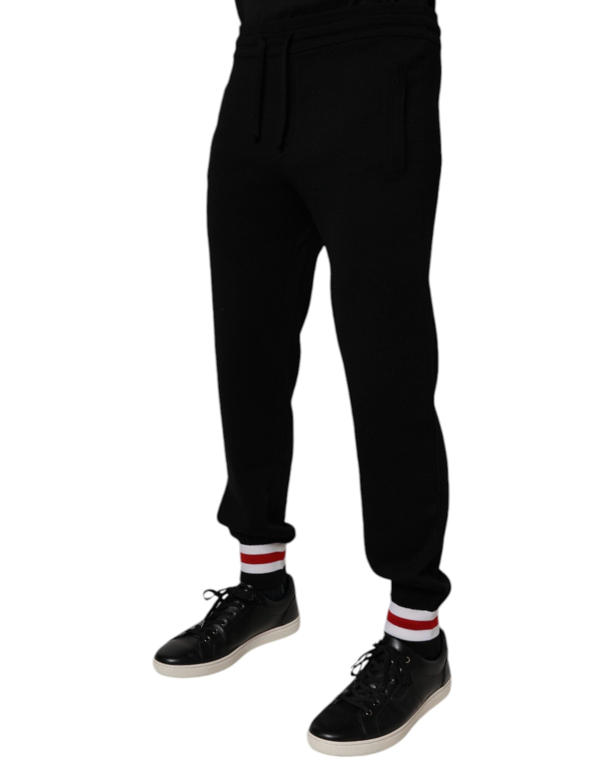 Dolce & Gabbana Black Wool Mid Waist Jogger SweatMen's Men's Pants