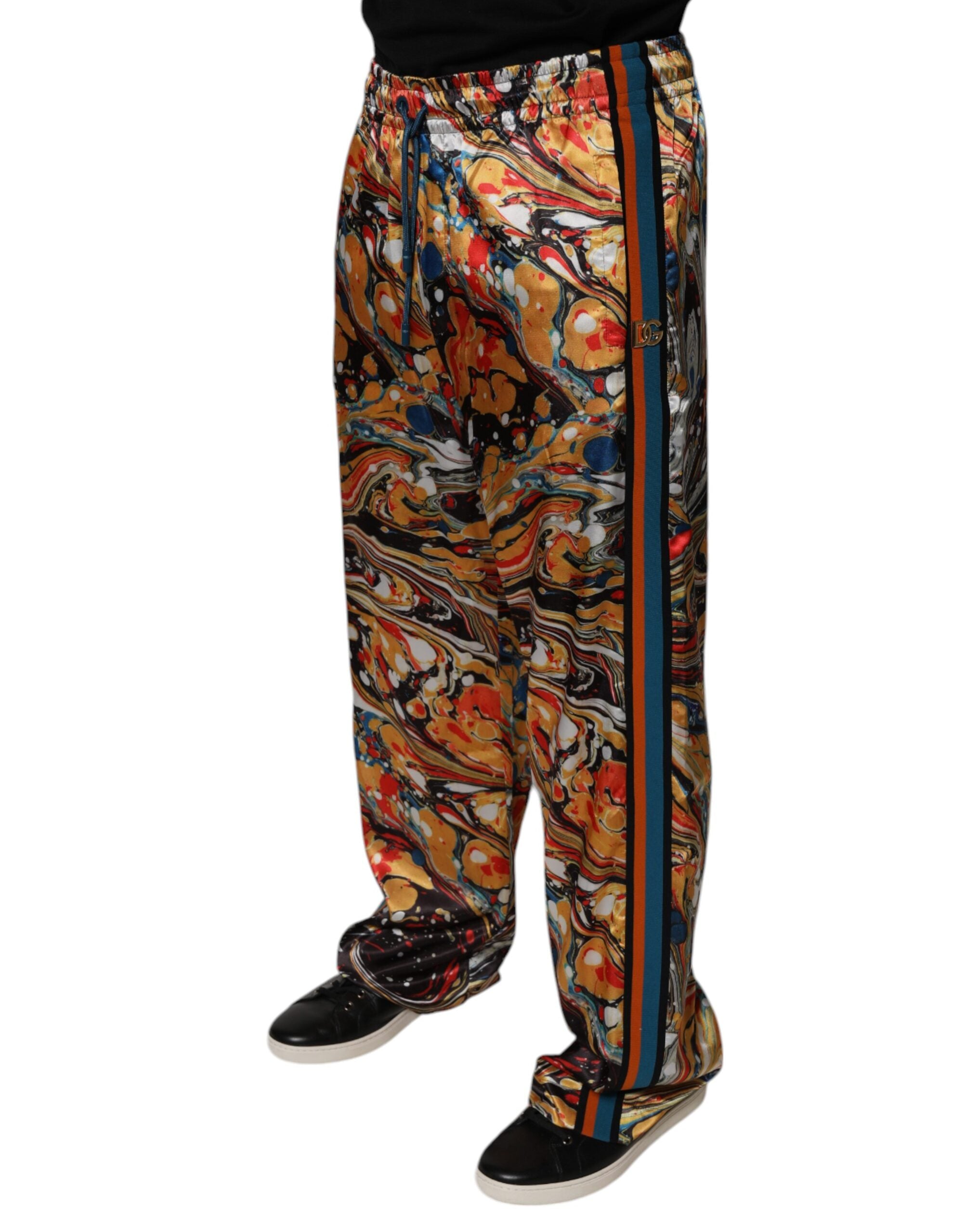Dolce & Gabbana Multicolor Marble Satin Men Tracksuit Men's Pants