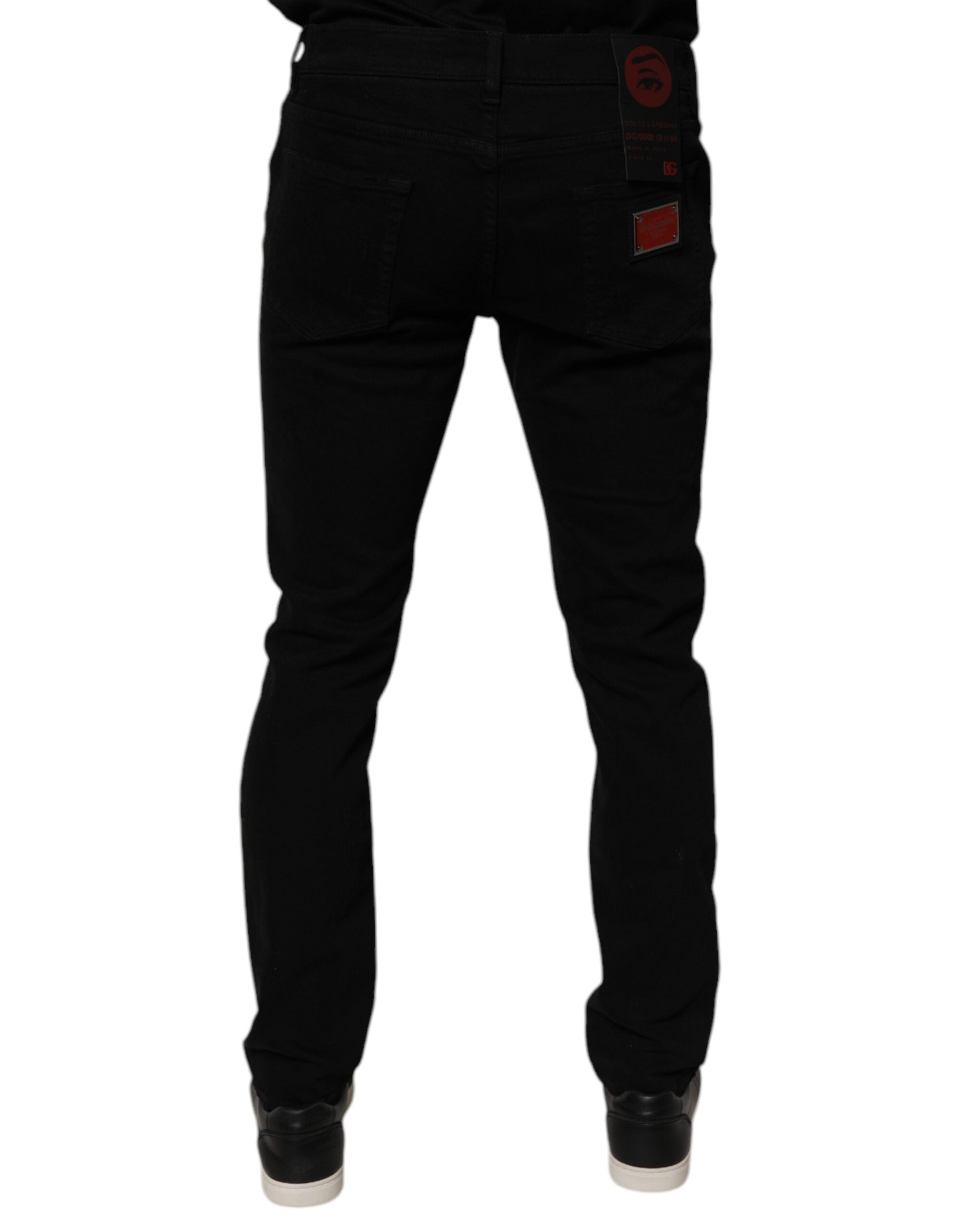 Dolce & Gabbana Black Tattered Cotton Skinny Men Denim Men's Jeans
