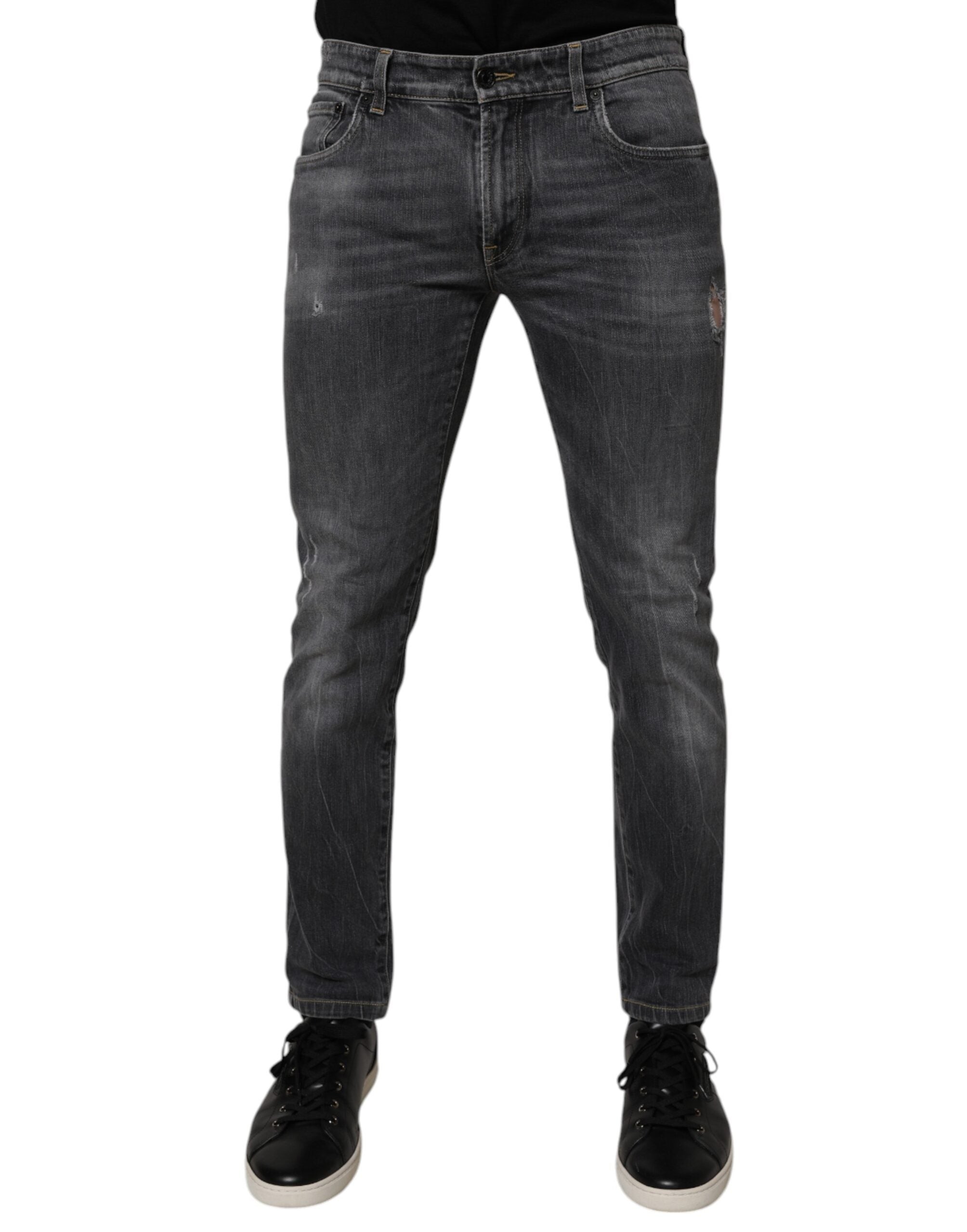 Dolce & Gabbana Dark Gray Washed Cotton Skinny Men Denim Men's Jeans (Pre-Owned)