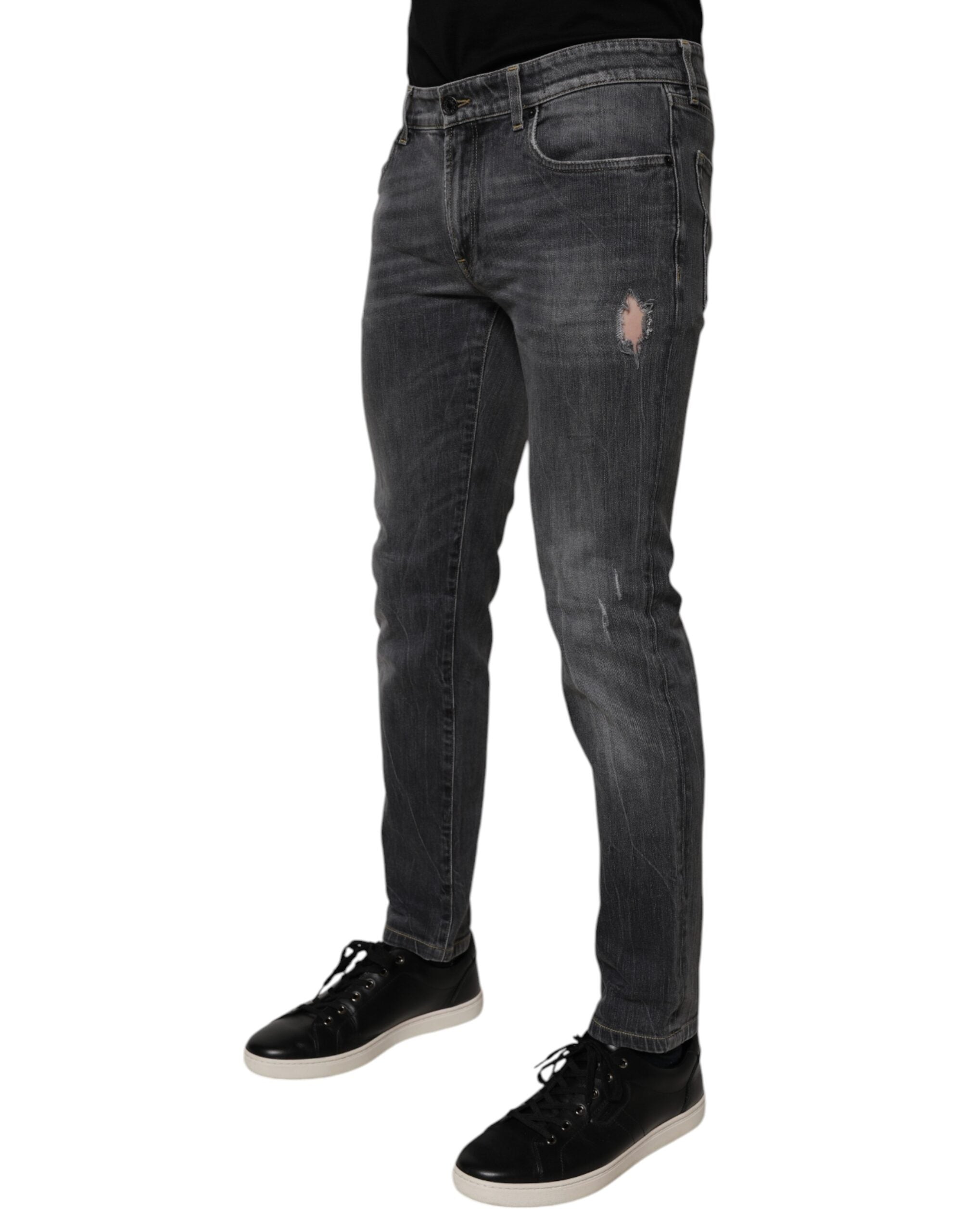 Dolce & Gabbana Dark Gray Washed Cotton Skinny Men Denim Men's Jeans (Pre-Owned)