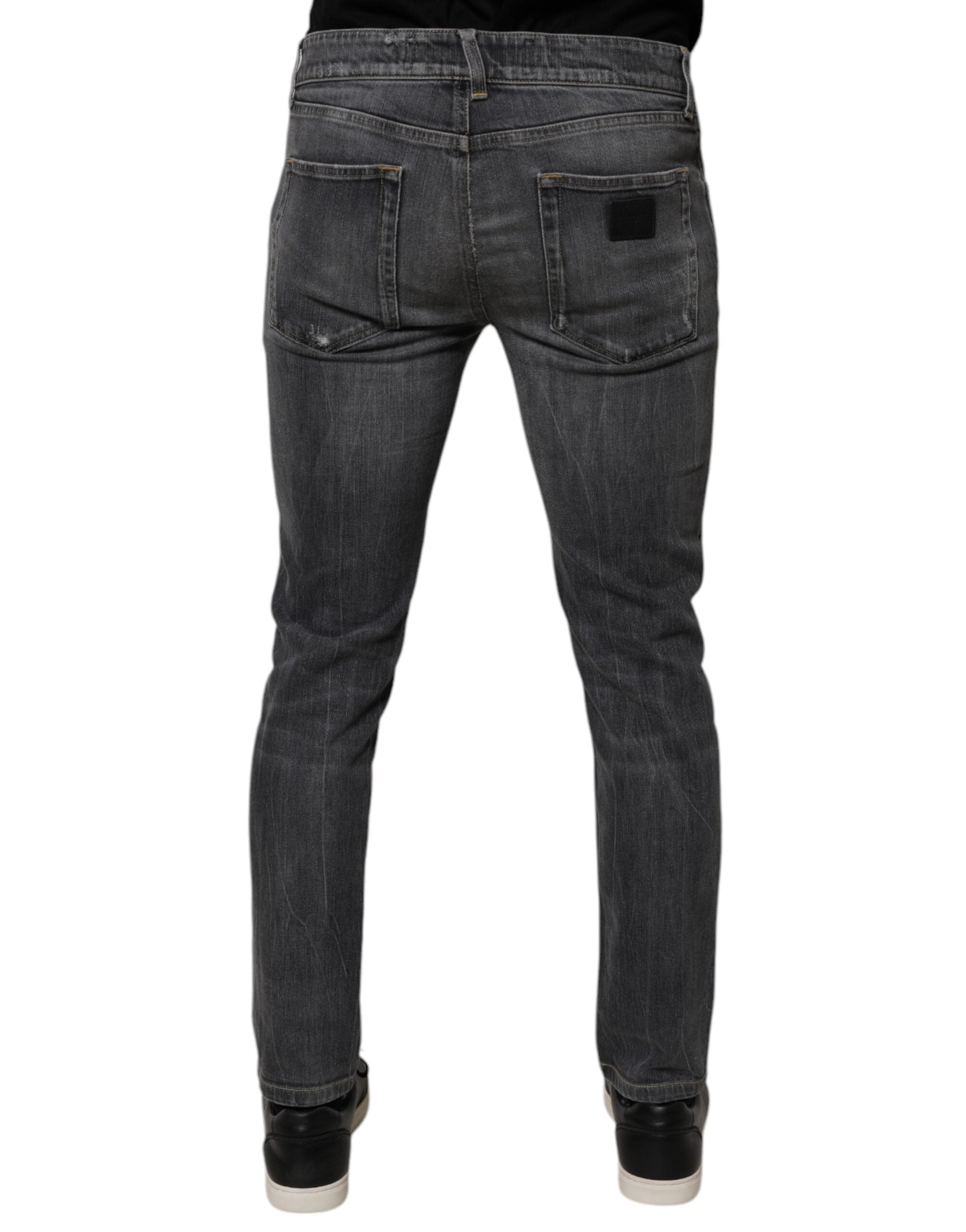 Dolce & Gabbana Dark Gray Washed Cotton Skinny Men Denim Men's Jeans (Pre-Owned)
