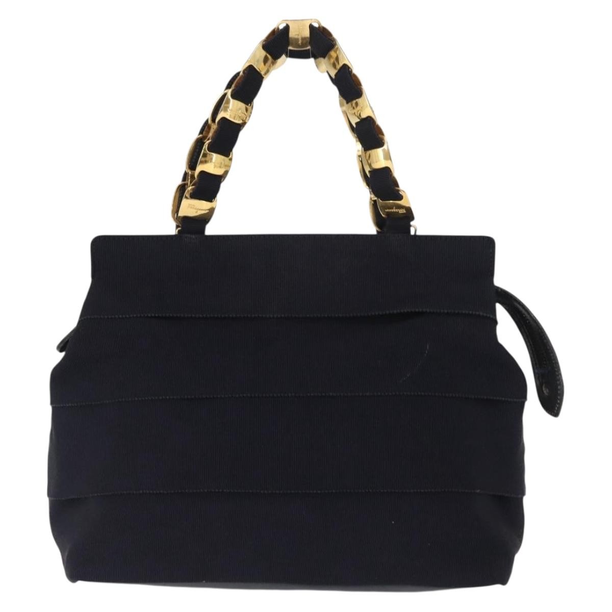 Salvatore Ferragamo Vala Canvas Navy Canvas Handbag (Pre-Owned)