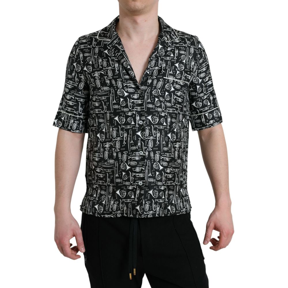 Dolce & Gabbana Black Silk Shortsleeve Men's Shirt