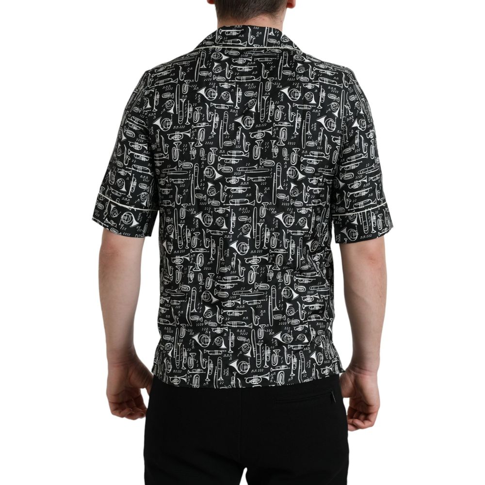 Dolce & Gabbana Black Silk Shortsleeve Men's Shirt