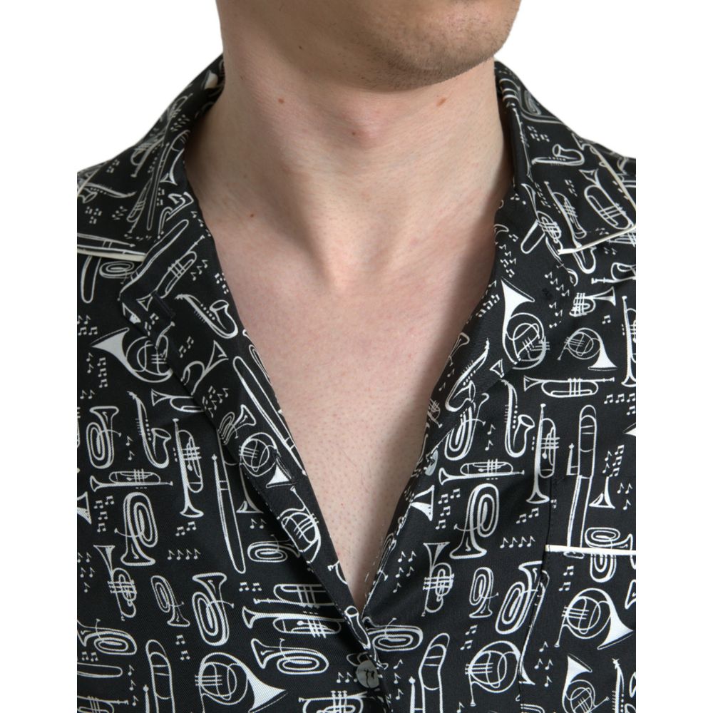 Dolce & Gabbana Black Silk Shortsleeve Men's Shirt