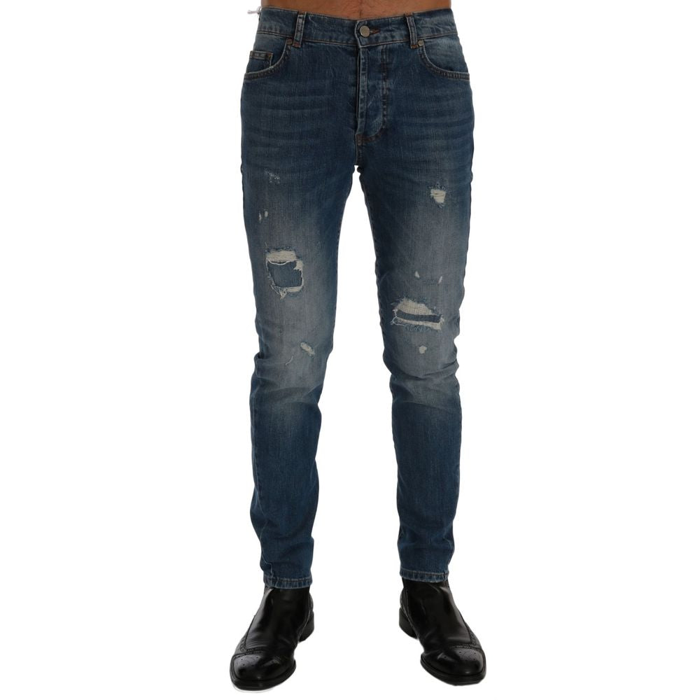 Frankie Morello Blue Cotton Slim Fit Men's Jeans