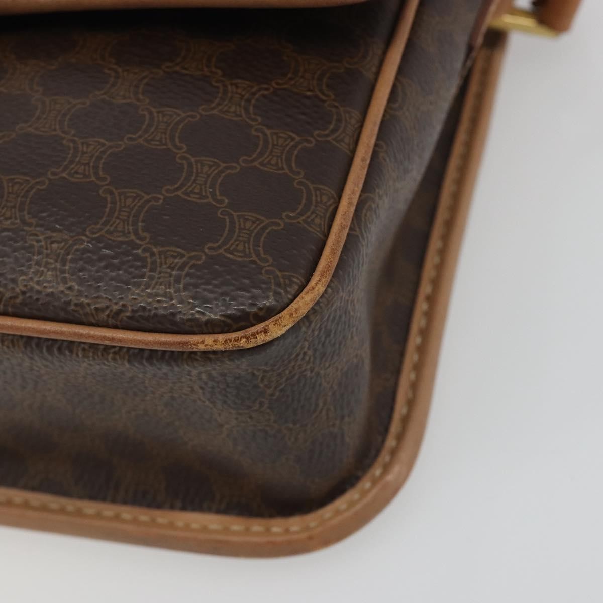 Celine Vintage Macadam Circle Logo Canvas And Leather Brown Canvas Shoulder Bag Bag (Pre-Owned)