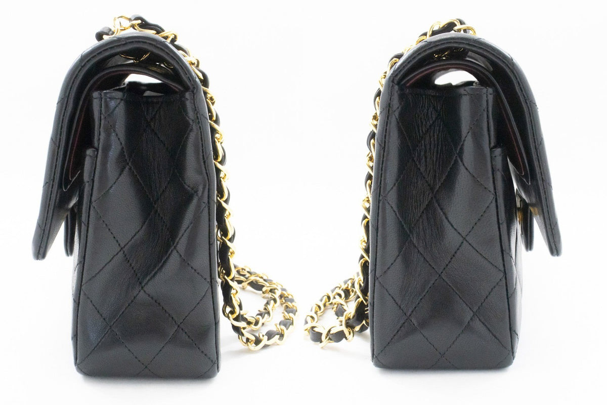Chanel Classic Timeless Double Flap Quilted Lambskin Black Leather Handbag (Pre-Owned)