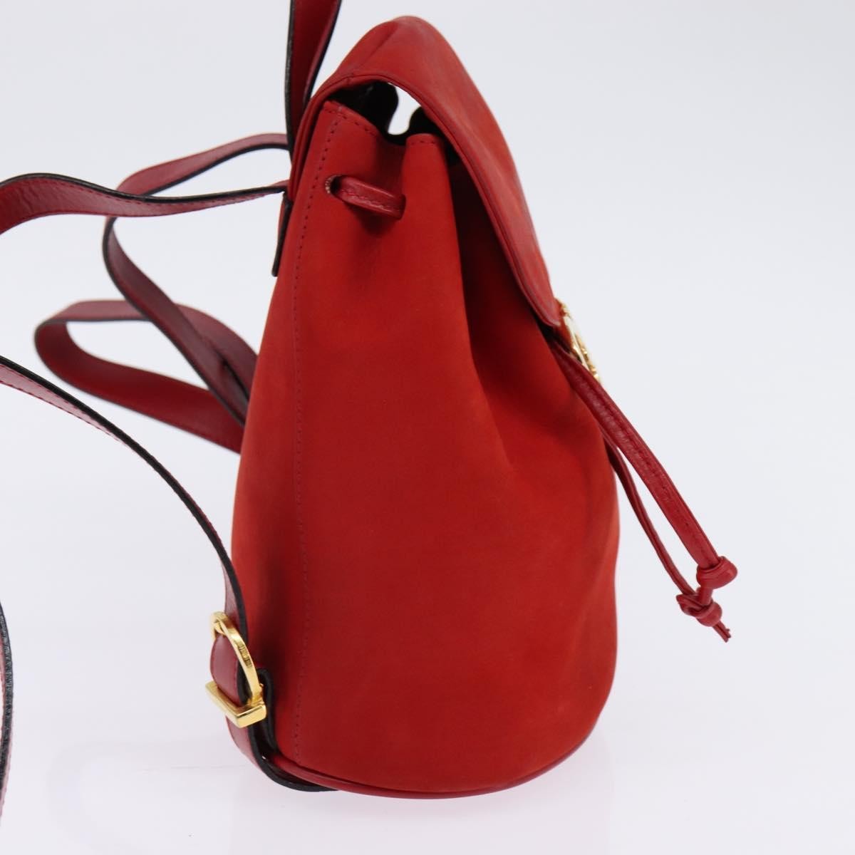 Salvatore Ferragamo Gancini Flap Drawstring Leather Red Leather Backpack Bag (Pre-Owned)