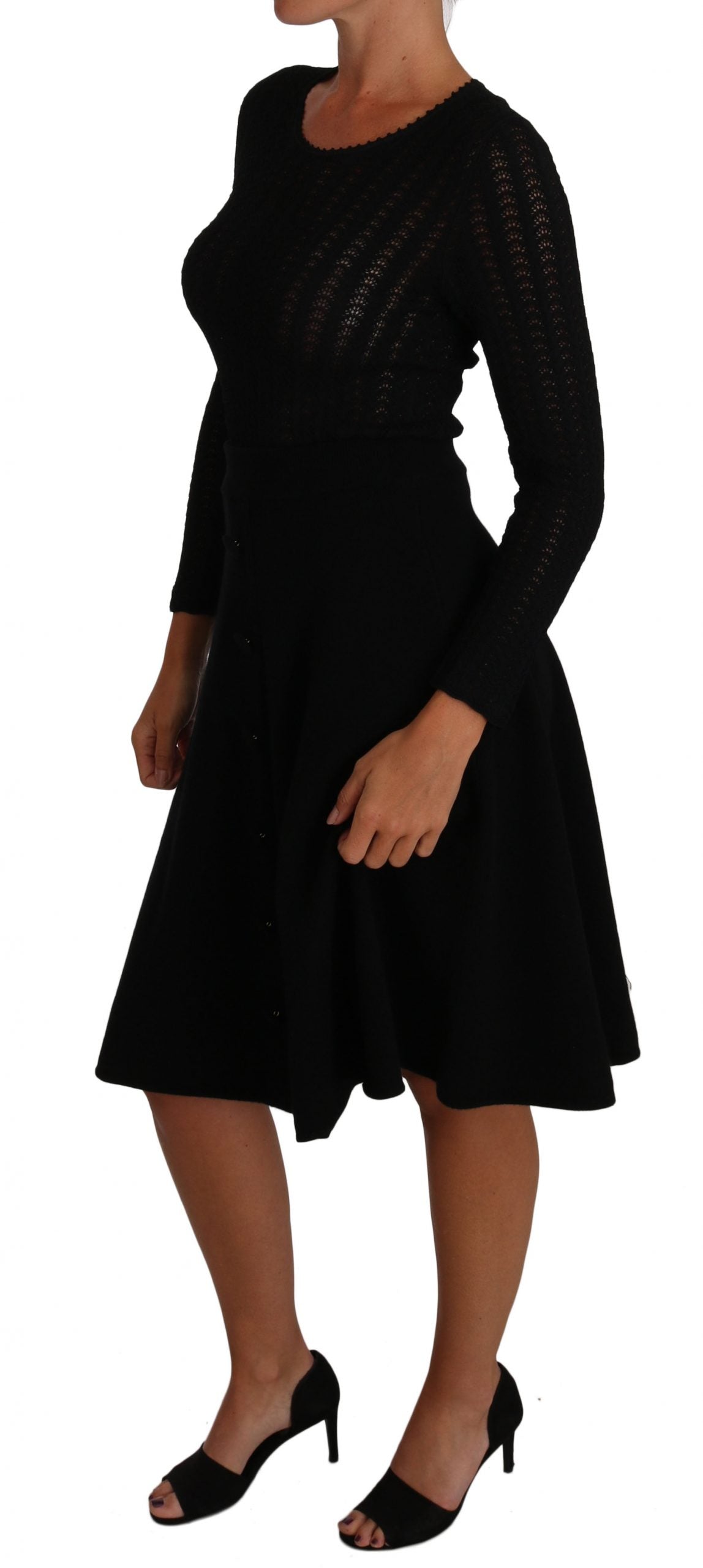 Dolce & Gabbana Black Knitted Wool Sheath Long Sleeves Women's Dress