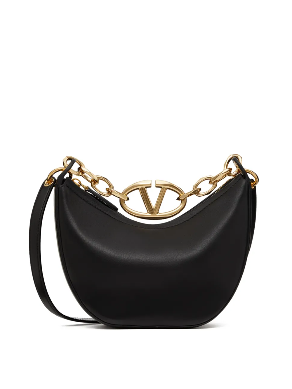 Valentino Garavani Black Leather Mini Hobo Vlogo Shoulder Women's Bag