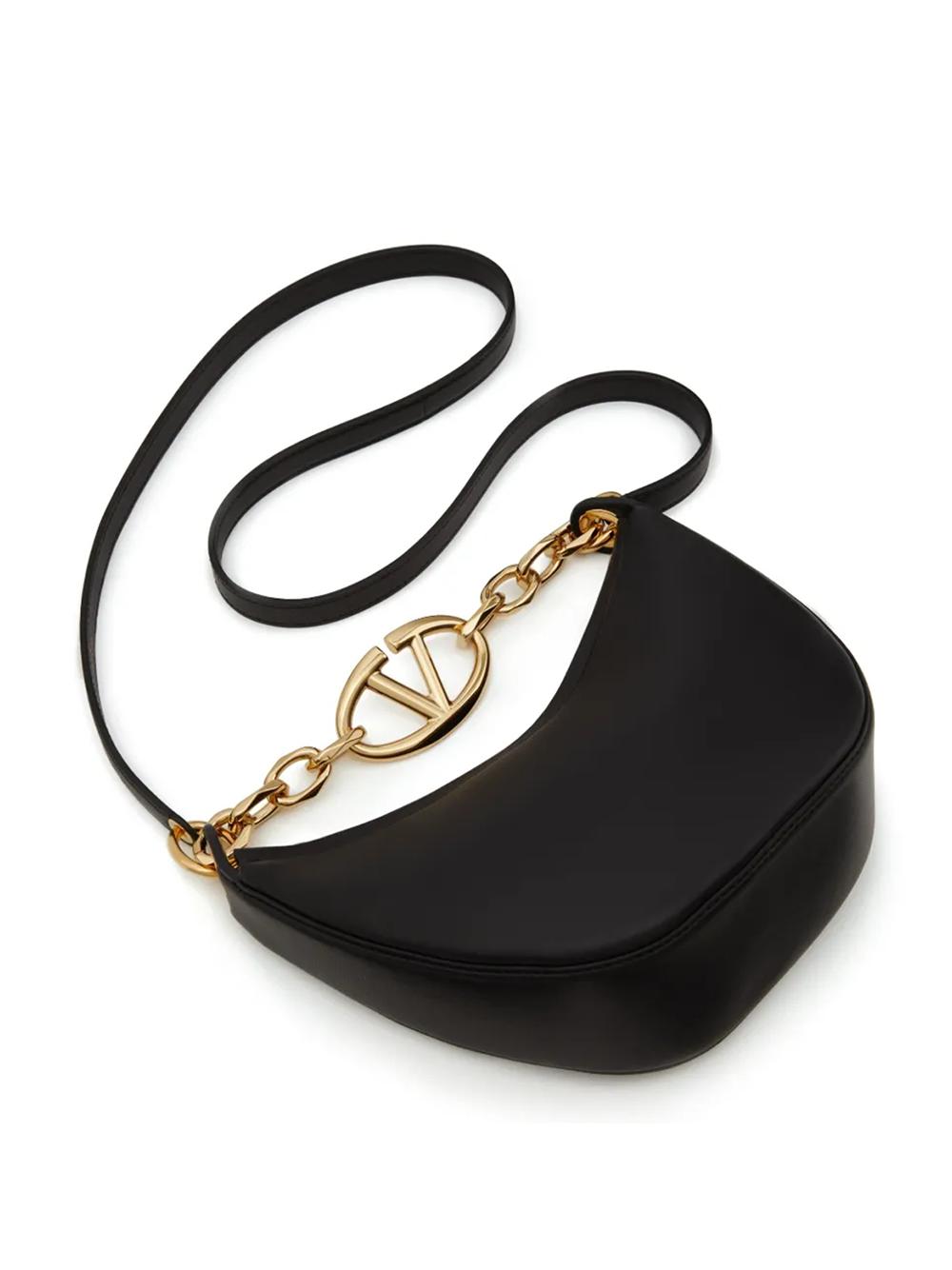 Valentino Garavani Black Leather Mini Hobo Vlogo Shoulder Women's Bag