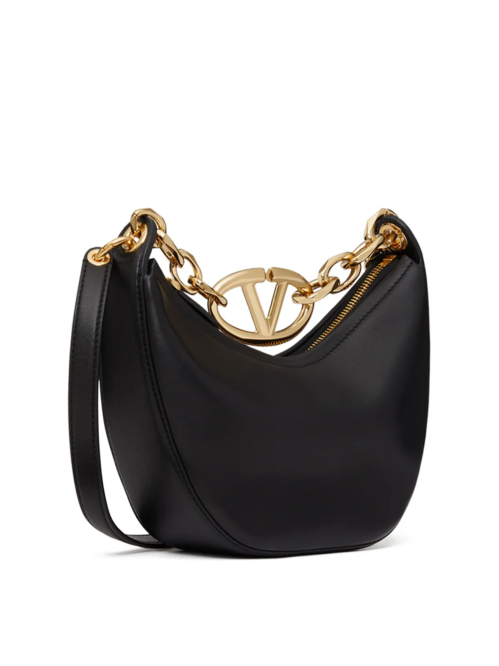 Valentino Garavani Black Leather Mini Hobo Vlogo Shoulder Women's Bag
