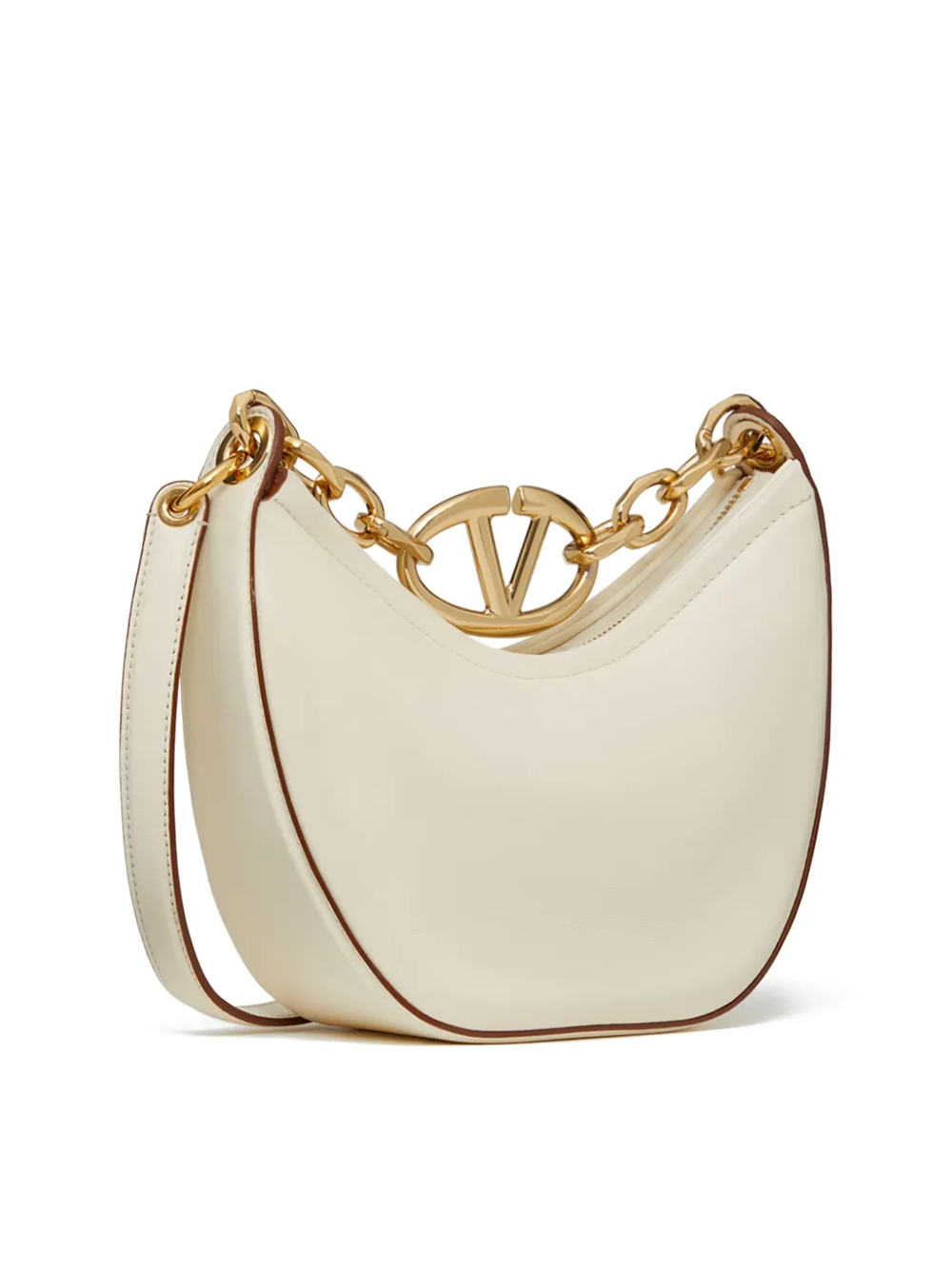 Valentino Garavani Ivory Leather Mini Hobo Vlogo Shoulder Women's Bag
