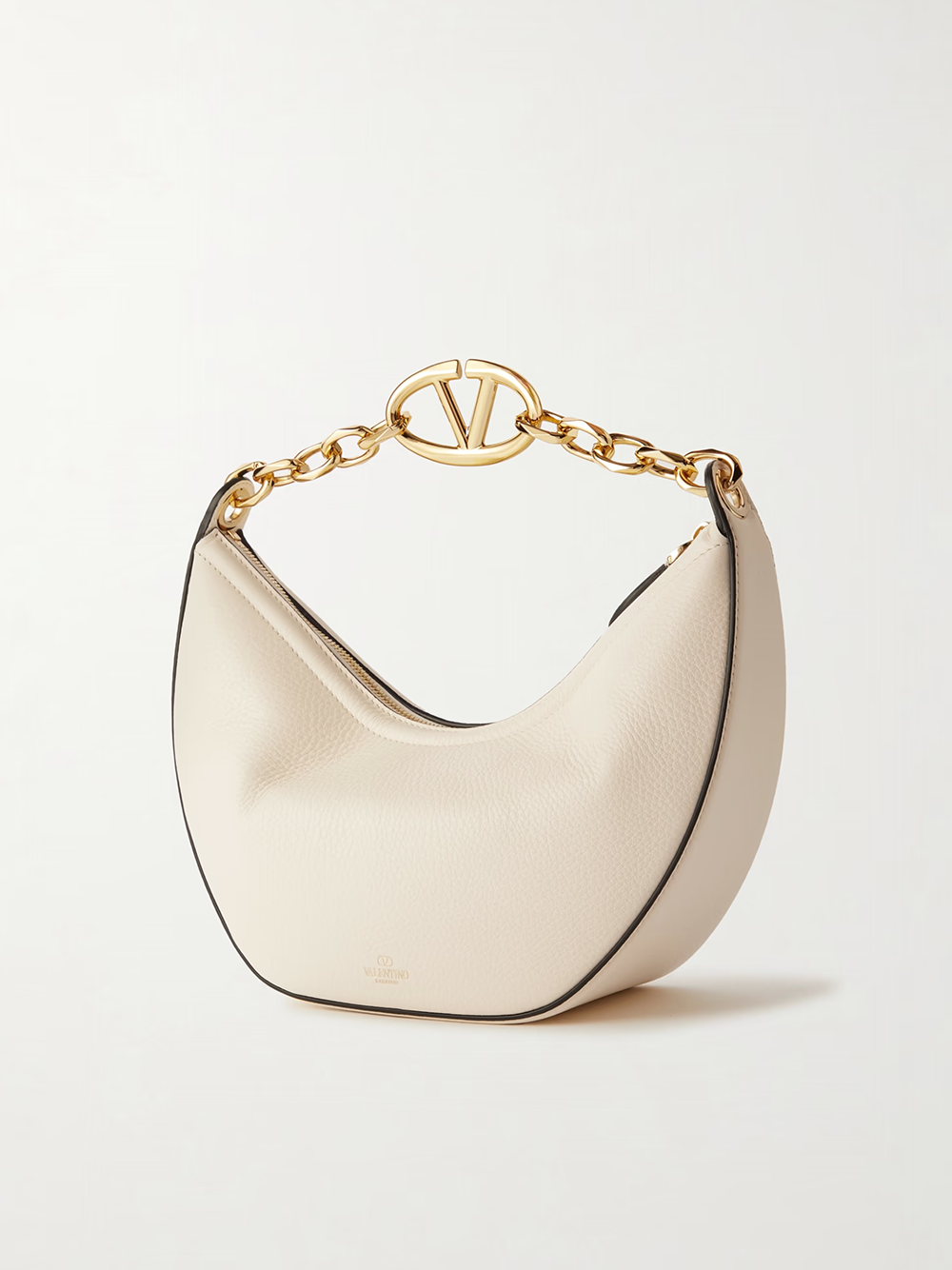 Valentino Garavani Ivory Leather Small Hobo Vlogo Shoulder Women's Bag