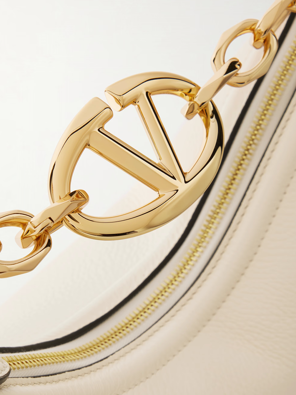 Valentino Garavani Ivory Leather Small Hobo Vlogo Shoulder Women's Bag