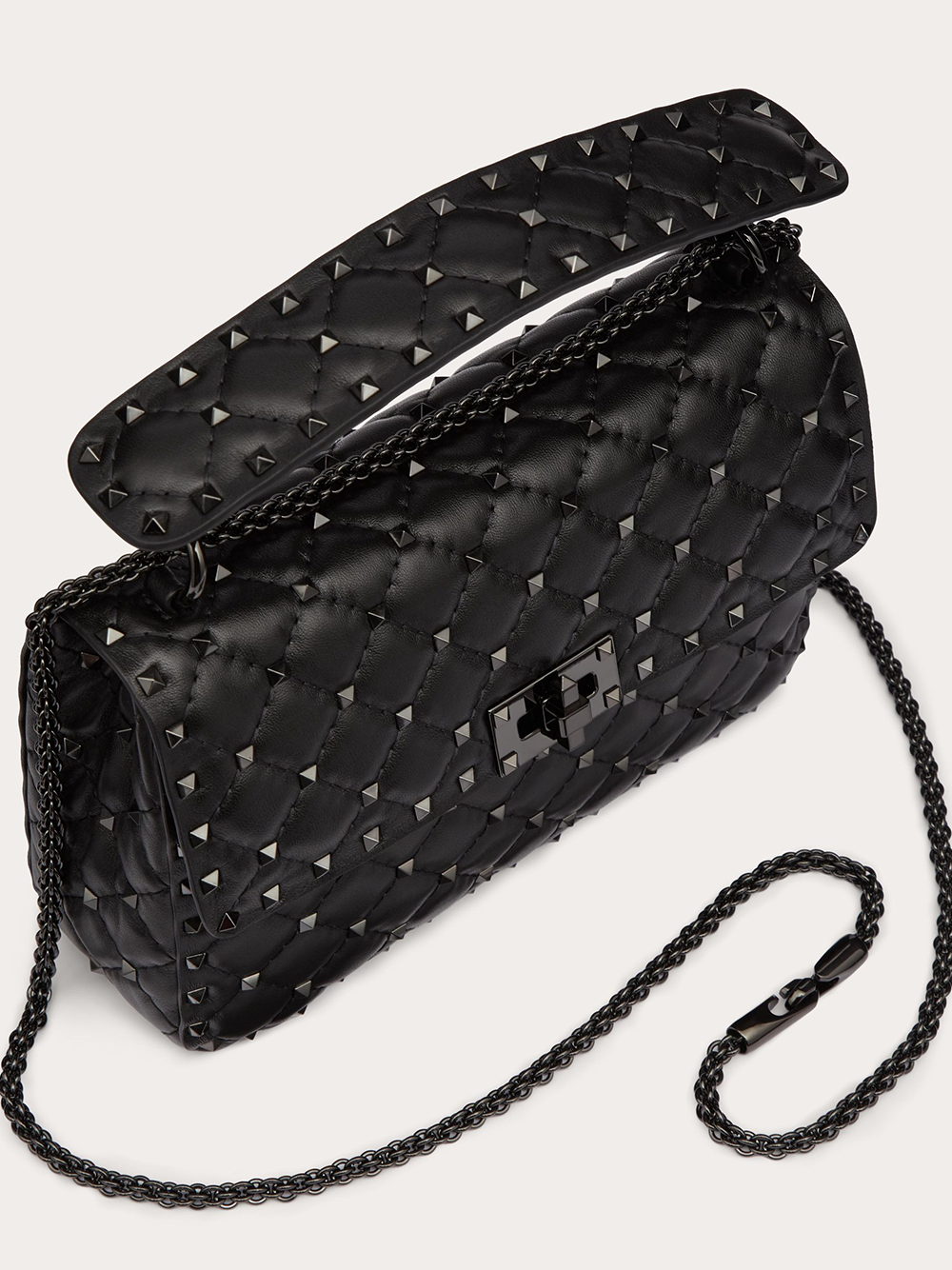 Valentino Garavani Black Nappa Leather Medium Rockstudt Spike Women's Bag