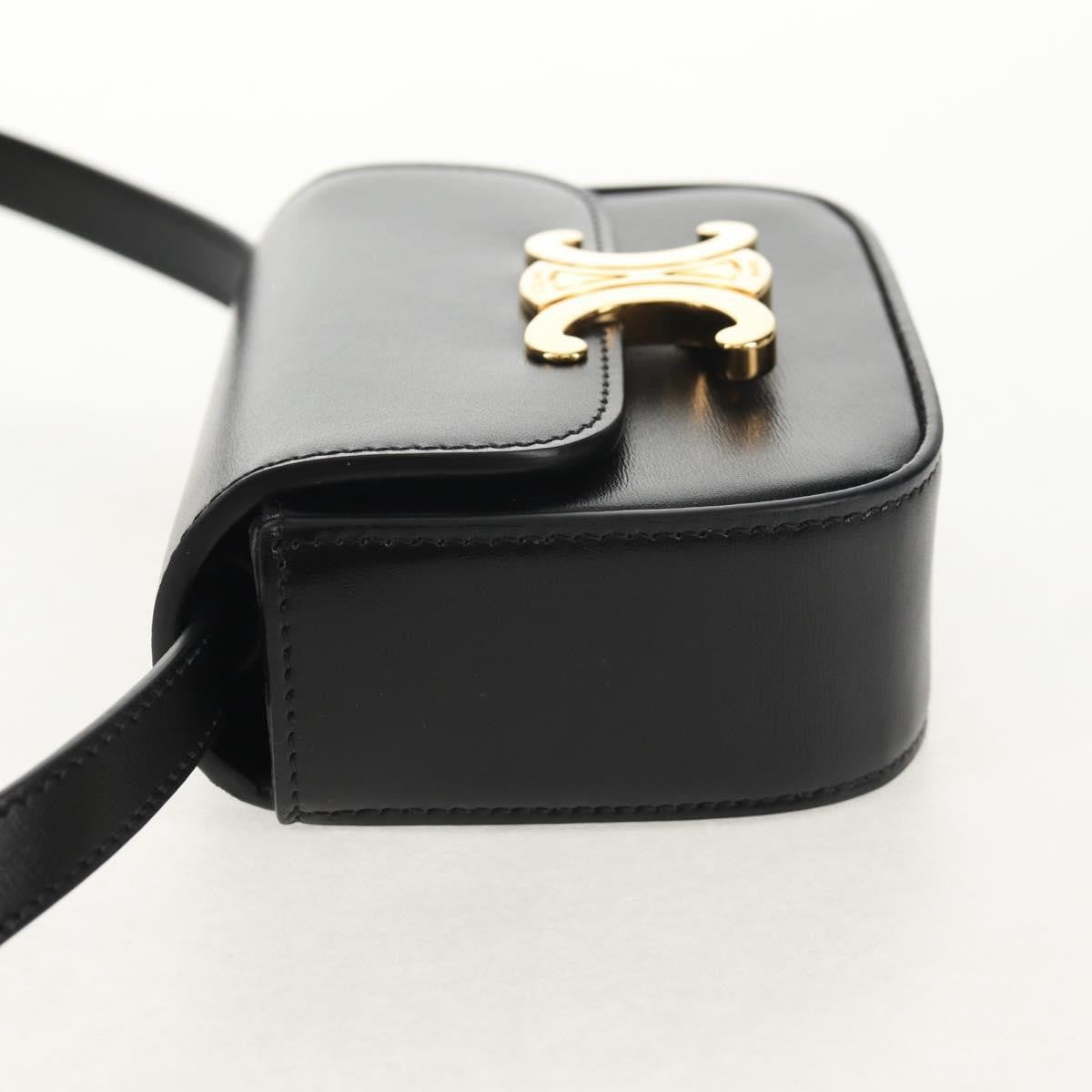 Celine Vintage Triomphe Shoulder Leather Black Leather Handbag (Pre-Owned)