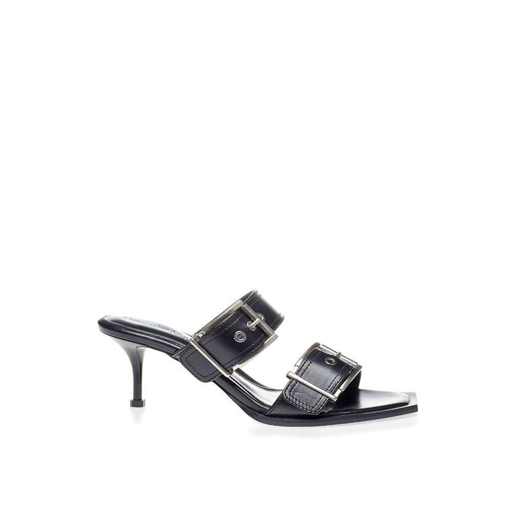 Alexander McQueen Black Leather Stiletto Heel Women's Sandals
