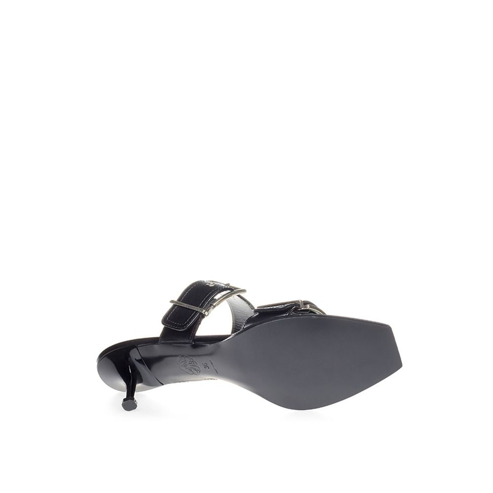 Alexander McQueen Black Leather Stiletto Heel Women's Sandals