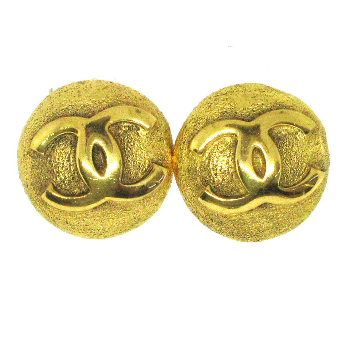 Chanel Vintage Cc Round Clip-On Metal Gold Gold_Plated Earrings Jewelry (Pre-Owned)