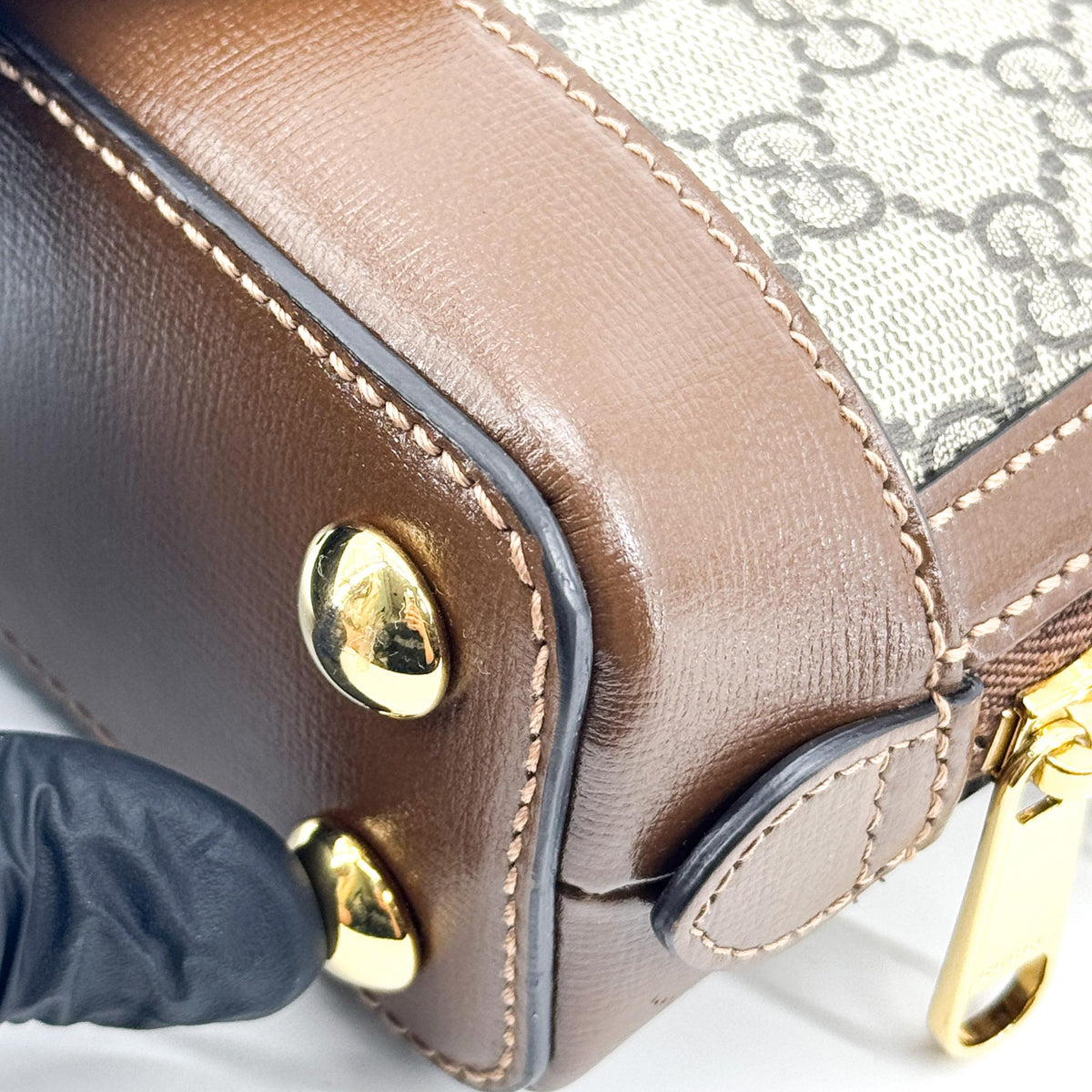Gucci Horsebit 1955 Top Handle Gg Coated Canvas With Leather Brown Canvas Handbag (Pre-Owned)