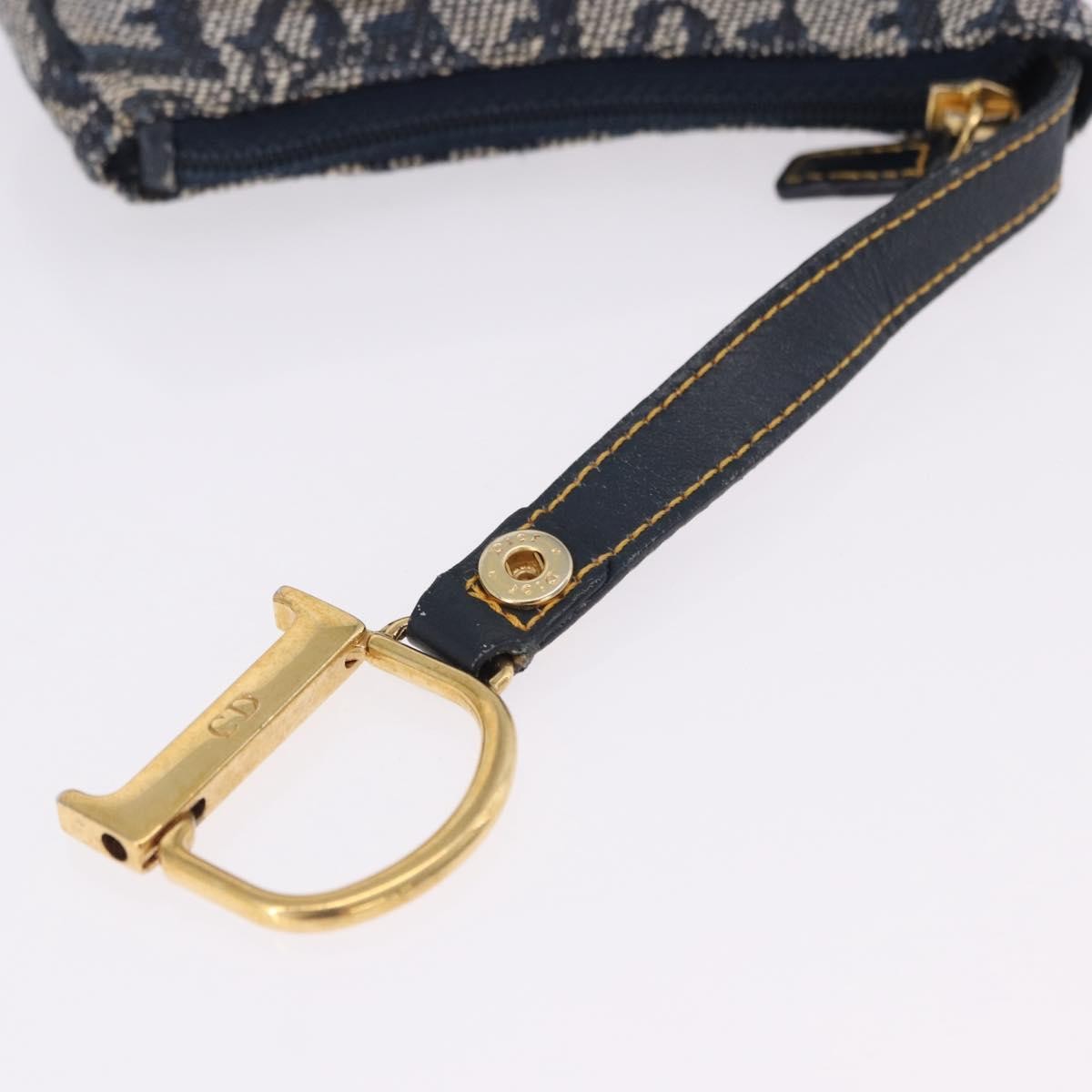 Christian Dior Vintage Saddle Zip Coin Purse Diorissimo Canvas Navy Canvas Clutche & Pouche Bag (Pre-Owned)