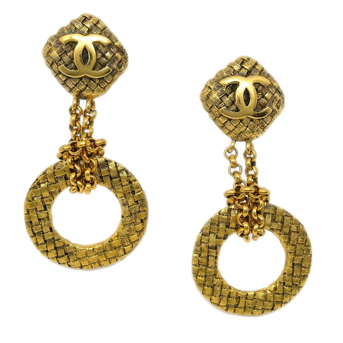 Chanel Cc Dangle Metal Gold Gold_Plated Earrings Jewelry (Pre-Owned)